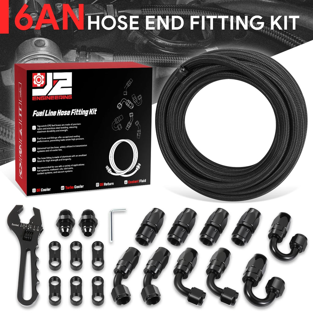 Set of 4 J2 6AN Nylon Braided Stainless Steel Fuel Line Hose Ends for Universal