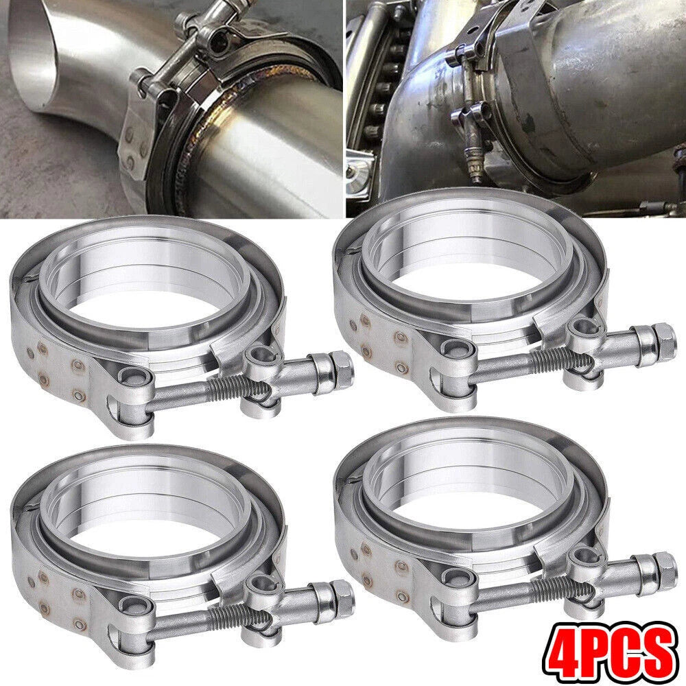 Set of 4 V Band Flange & Clamp Kit for Turbo Exhaust Pipe 3.5"