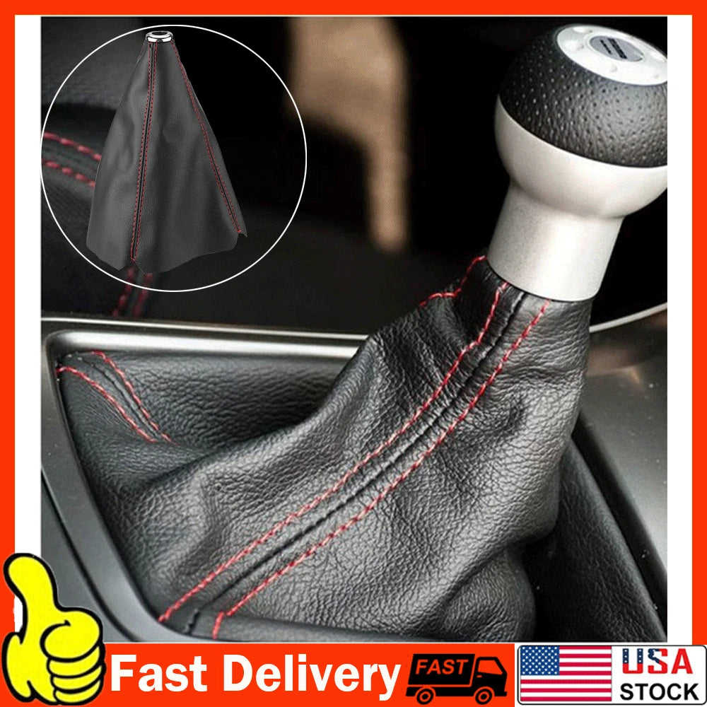 Gear Shift Knob Boot Cover for Manual/Auto Vehicles (Black PVC Leather)