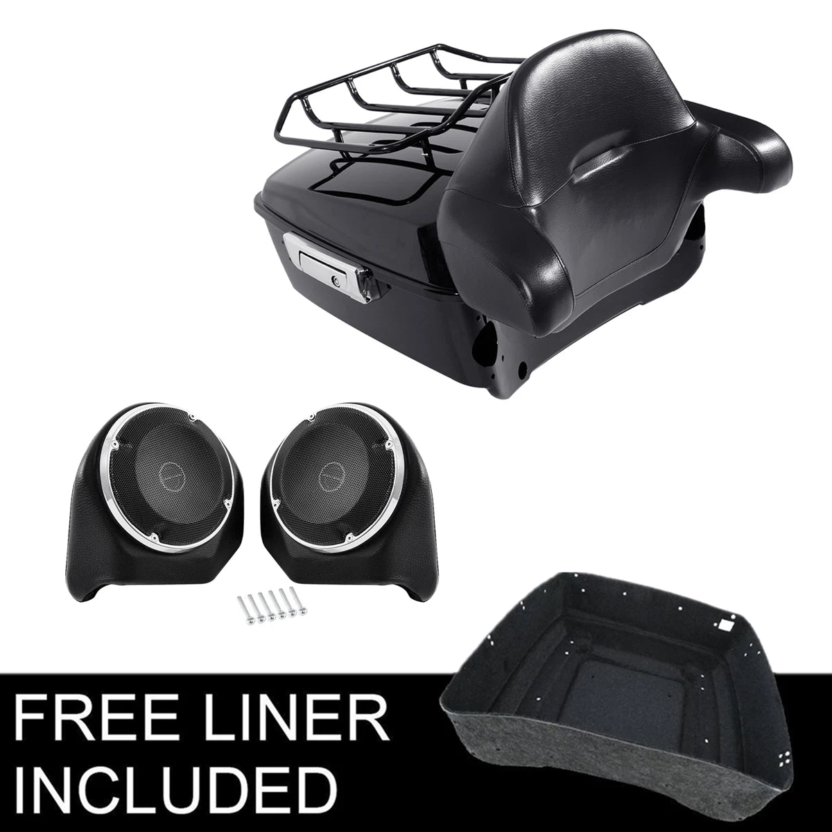 Trunk Backrest Pad Luggage Rack Speakers for Harley Touring (2014–2026)