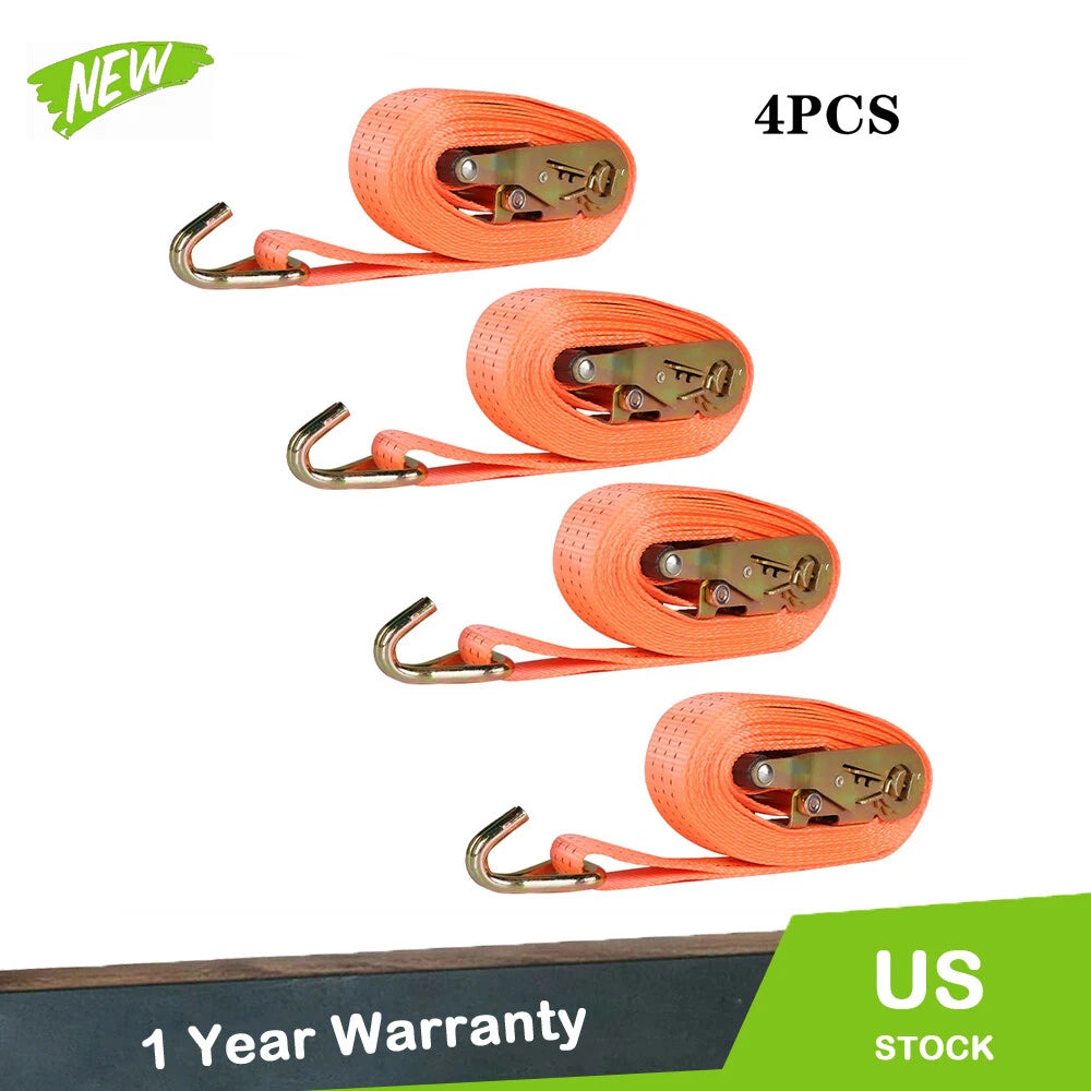 Set of 4 Heavy Duty Ratchet Straps for Tie Downs (20 Ft, 4000 lbs)