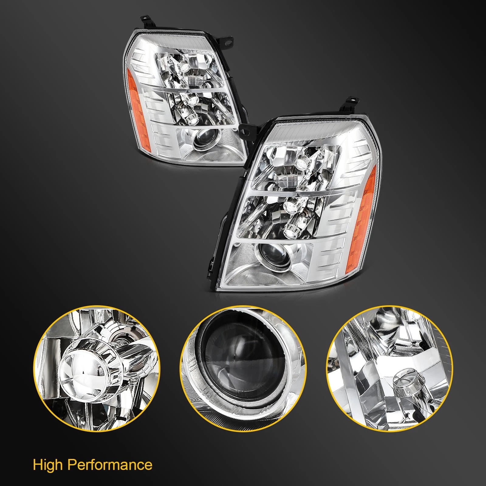 Pair Projector Headlights with HID for Cadillac Escalade (2007–2014)