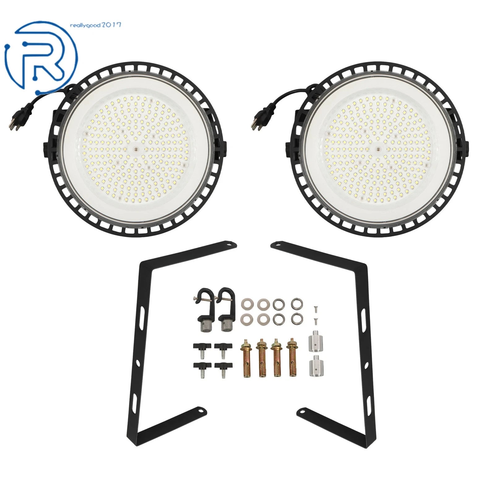 Set of 2 LED High Bay Lights for Industrial Use (150W, 5000K)