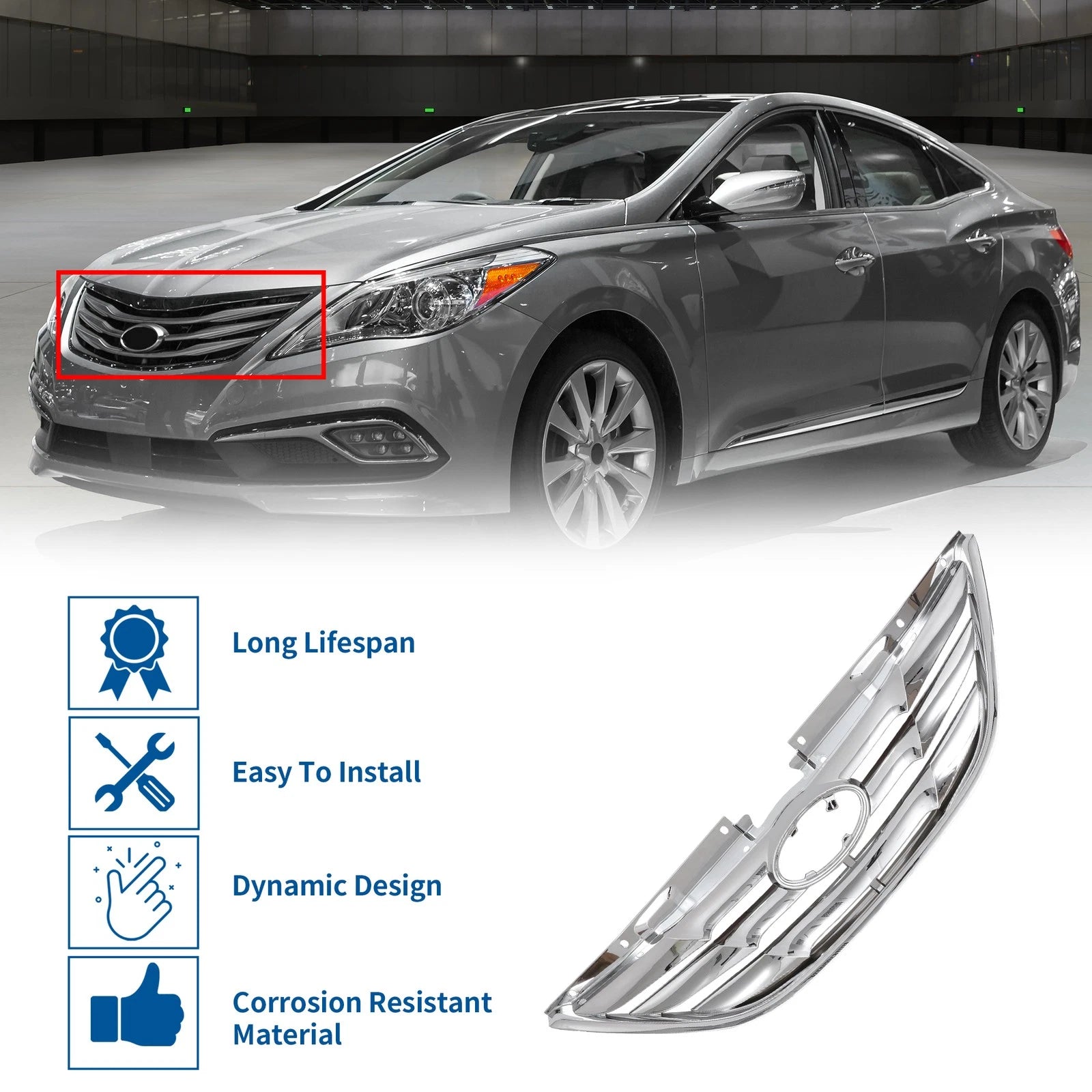 Front Hood Bumper Grille for Hyundai Sonata (2011) No.863503S100 Silver Tone