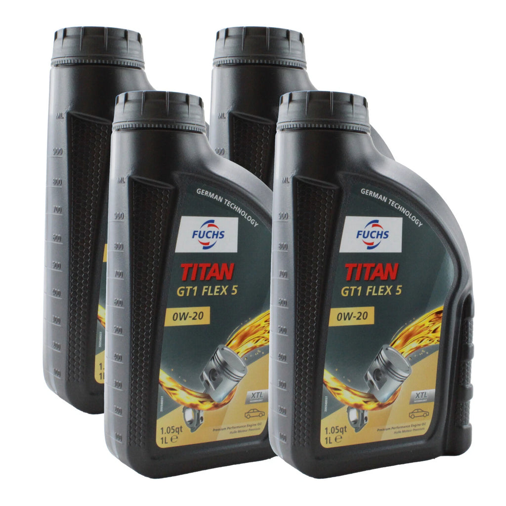 Set of 4 Fuchs TITAN GT1 FLEX 5 SAE 0W-20 Engine Oil for BMW Mercedes Benz