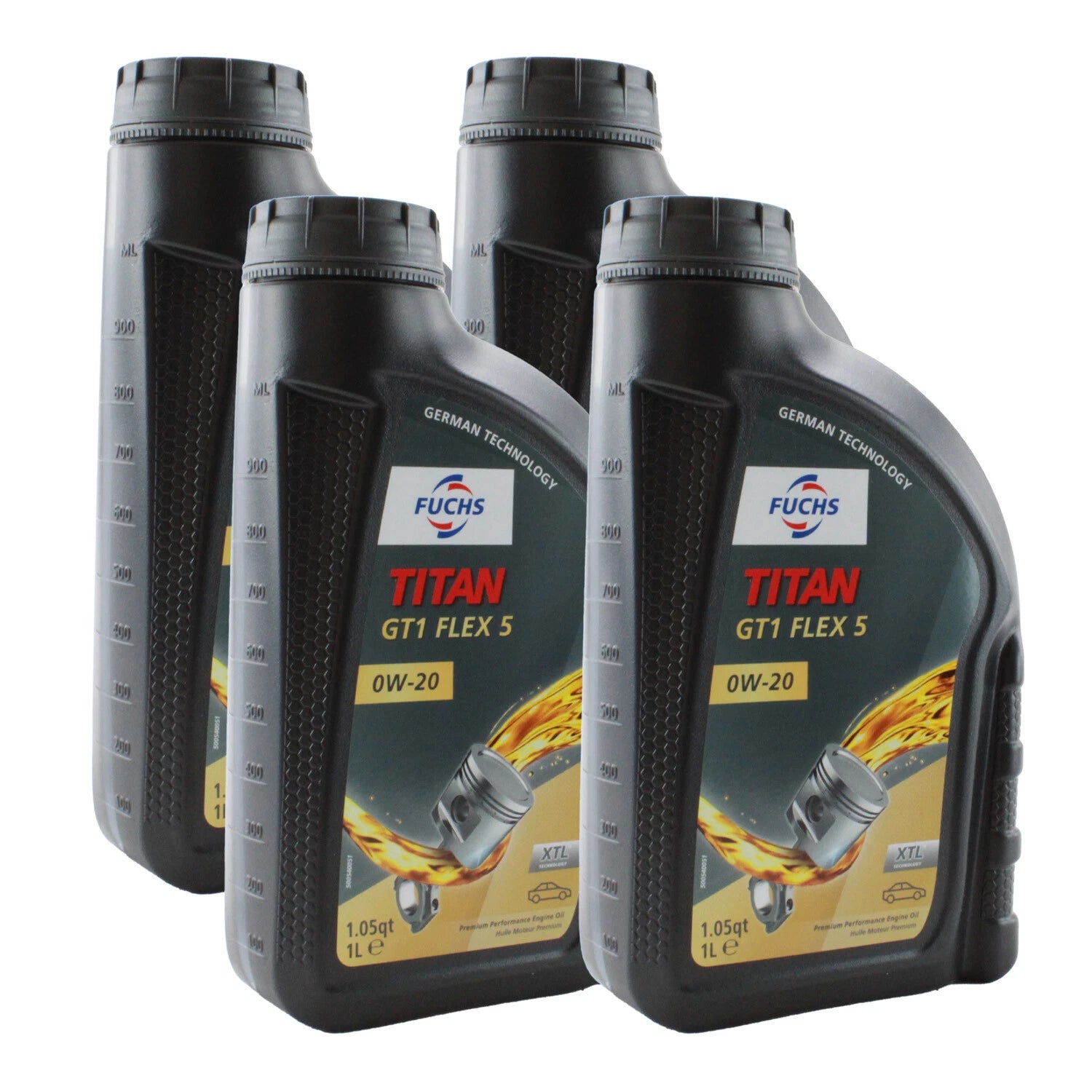 Set of 4 Fuchs TITAN GT1 FLEX 5 SAE 0W-20 Engine Oil for BMW Mercedes Benz