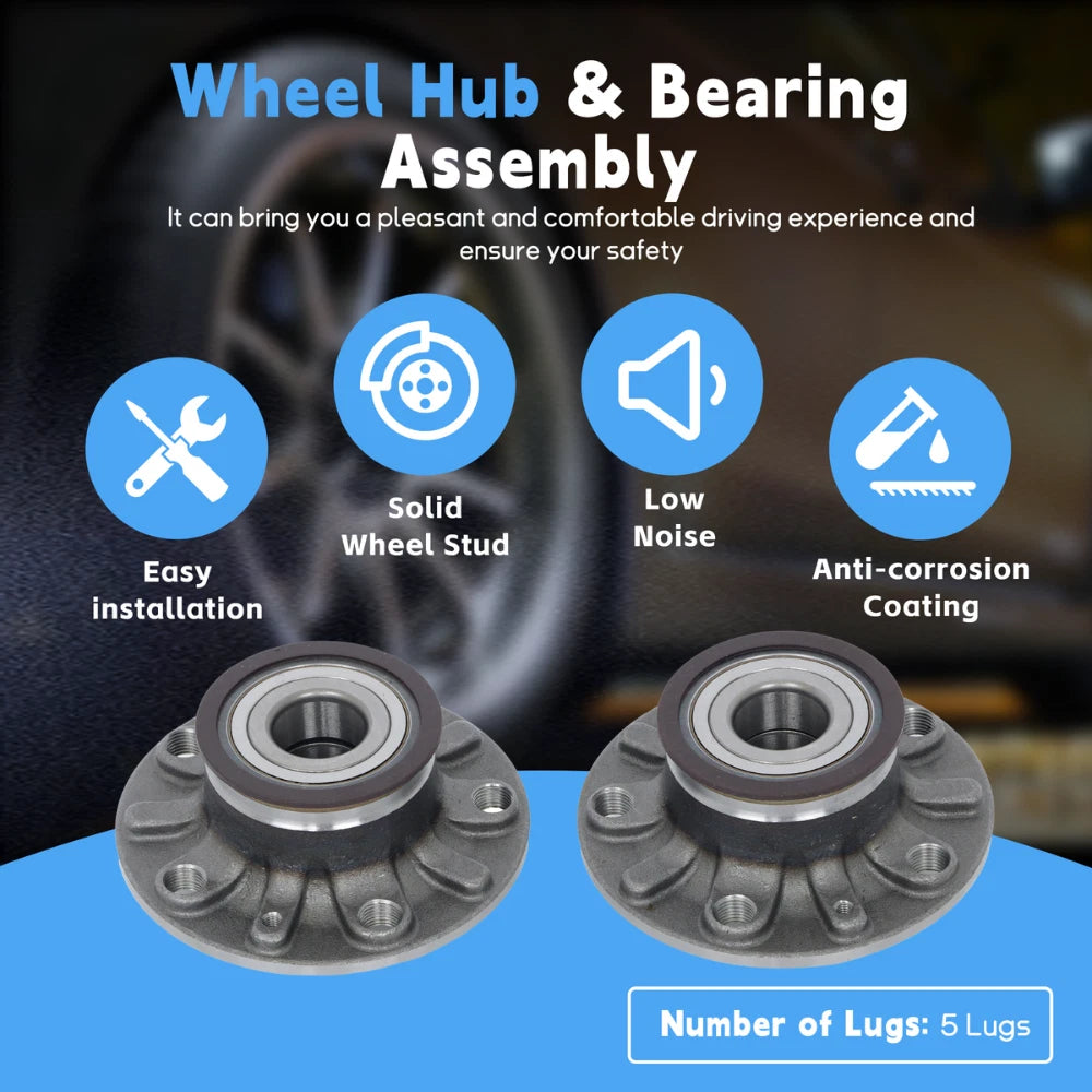 Pair of Rear Wheel Bearing Hub Assembly for Volkswagen Jetta Golf Audi A3 (2006–2019)