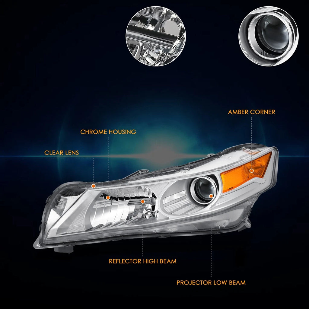Left Side Projector Headlight Lamp for Acura TL (2009–2011) Chrome/Amber