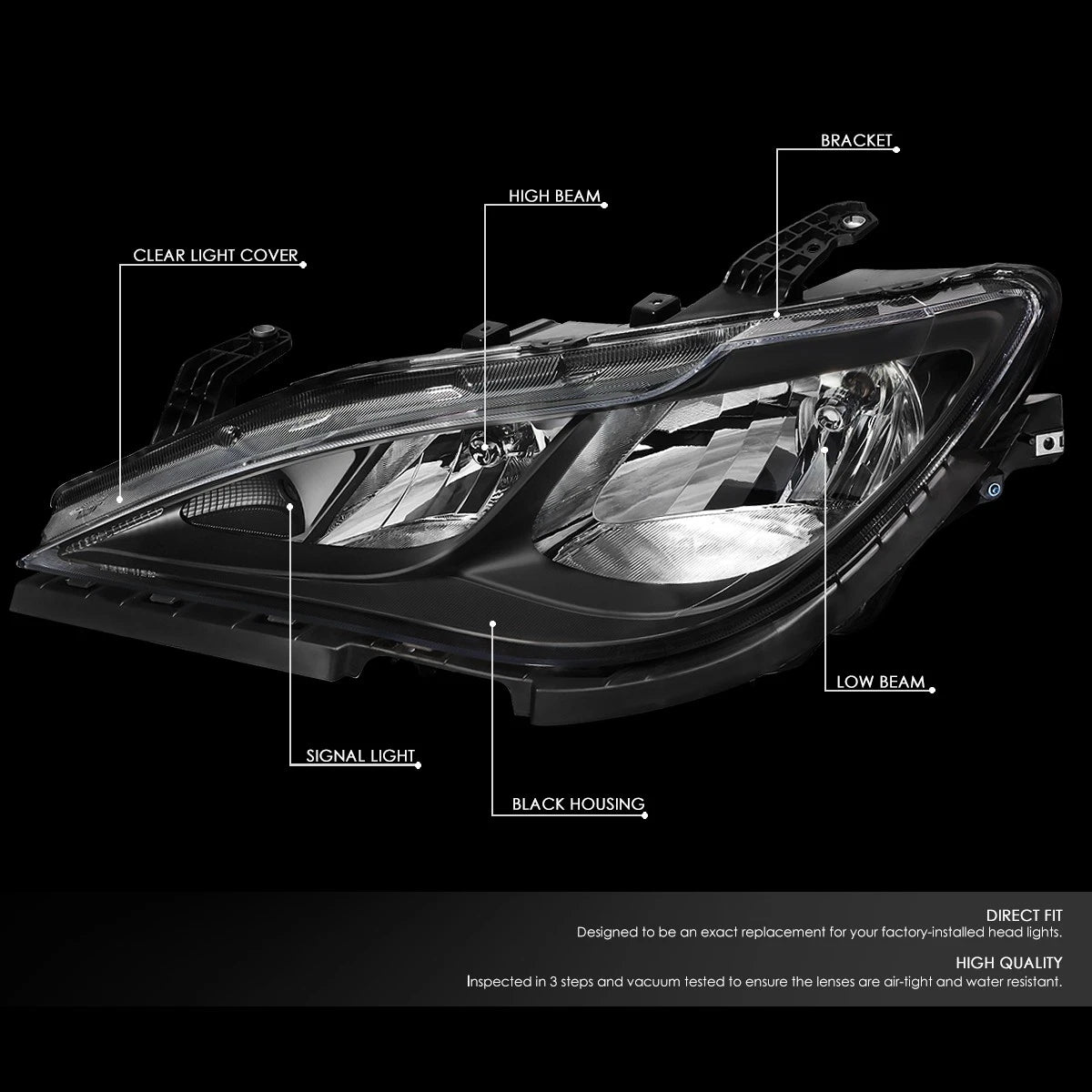 Headlight for Chrysler Pacifica Voyager (2017–2020) Black/Clear + Tool Box