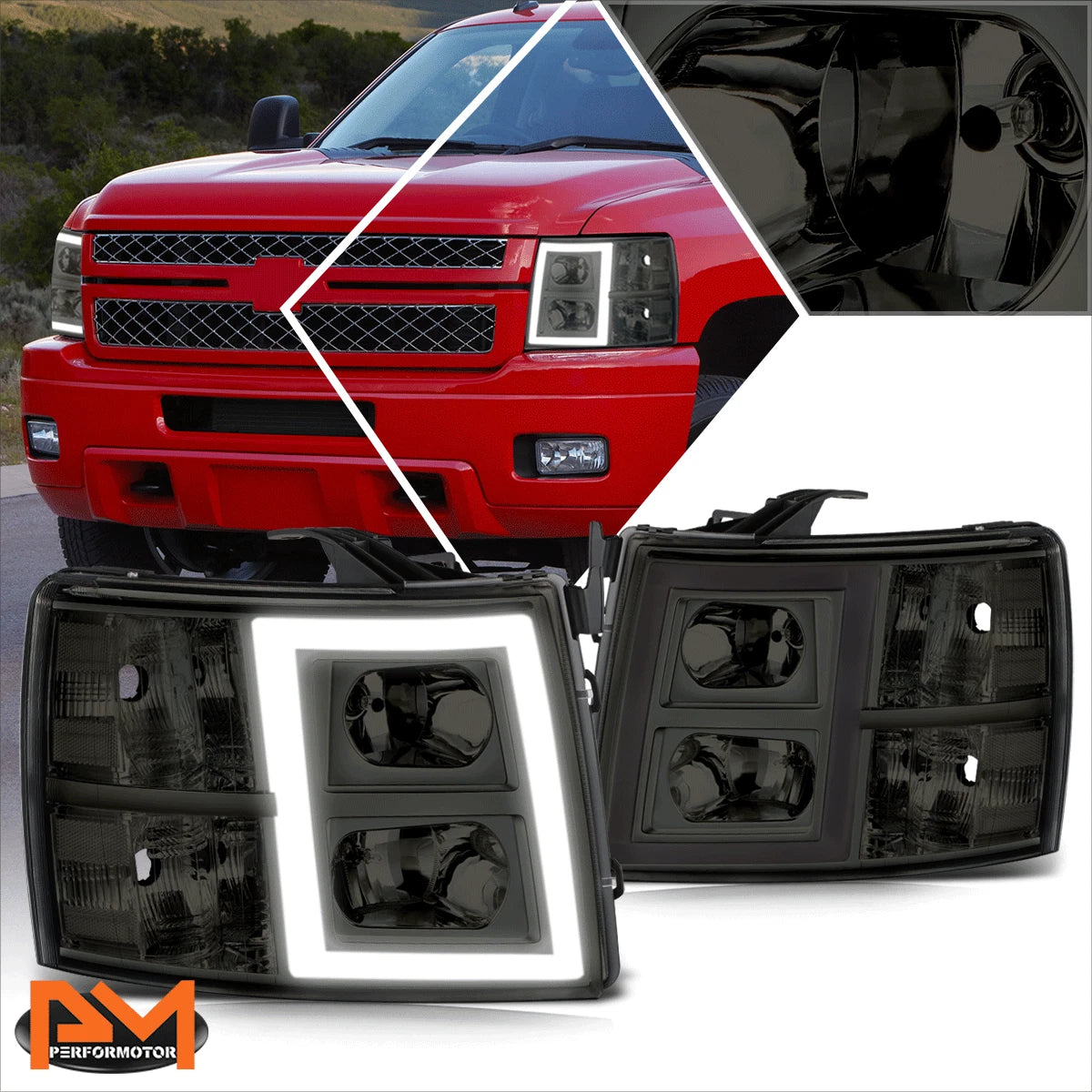OE Style LED DRL Headlight Lamp Smoked/Clear for Chevy Silverado 1500-3500 (2007–2014)