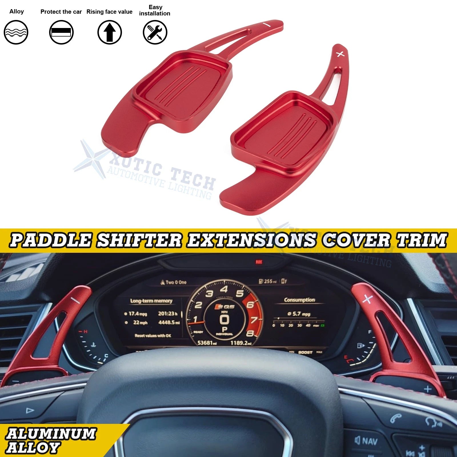Red Aluminum Paddle Shifter Extension Kit for Audi A3 A4 A5 (2014–2019)