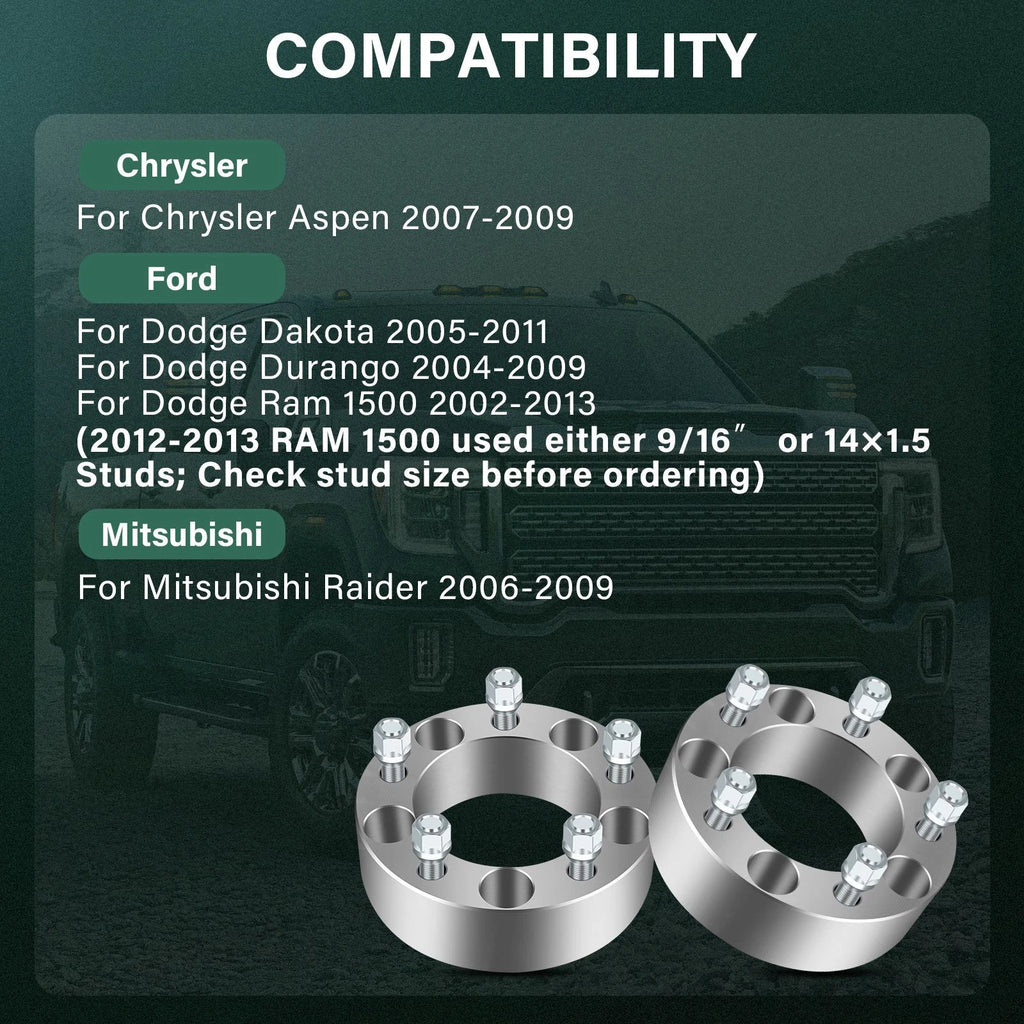 4X 2" Wheel Spacers 5x5.5 for Dodge Ram 1500 (2002–2012) 9/16" Stud