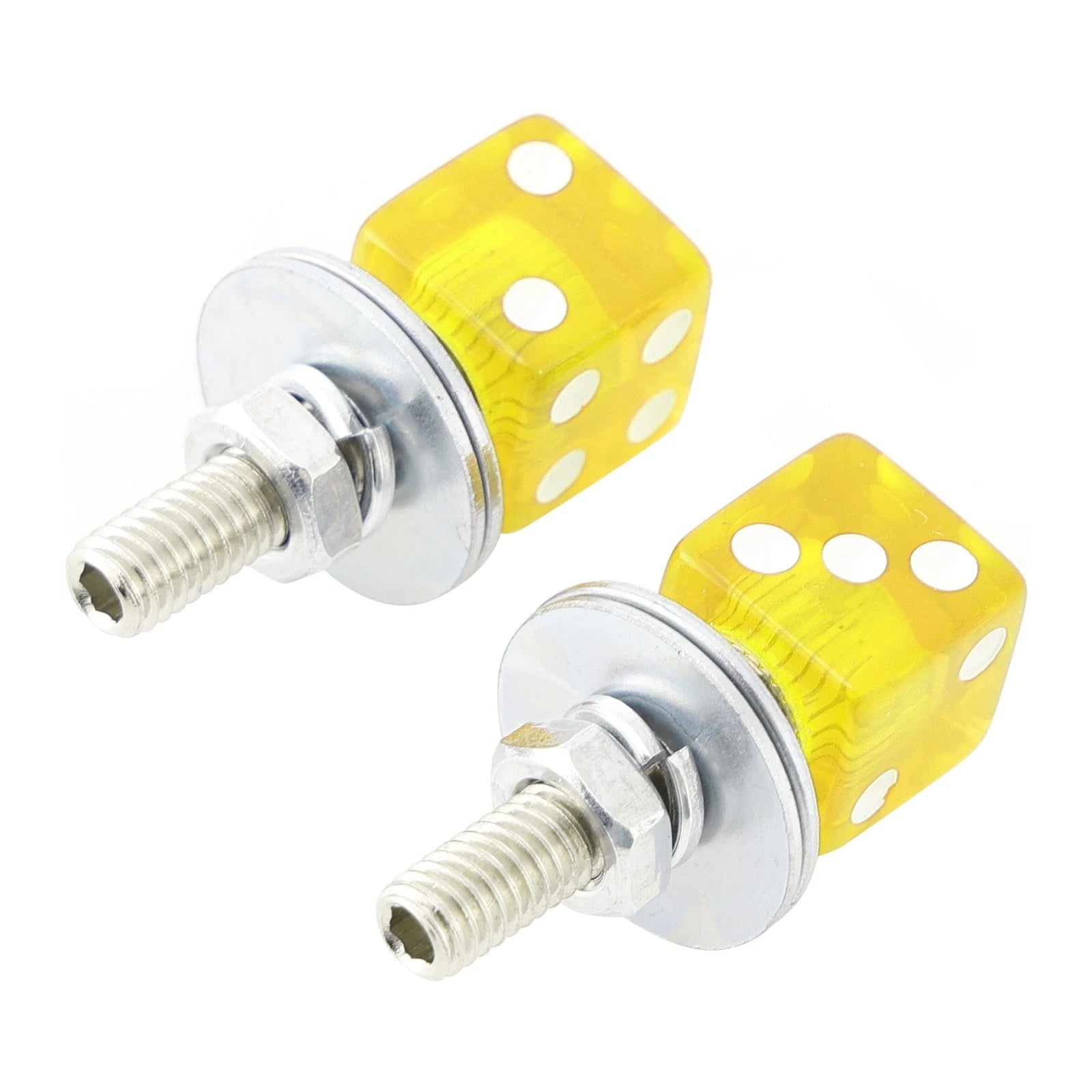 2X Yellow Dice License Plate Bolts for Motorcycle Bike