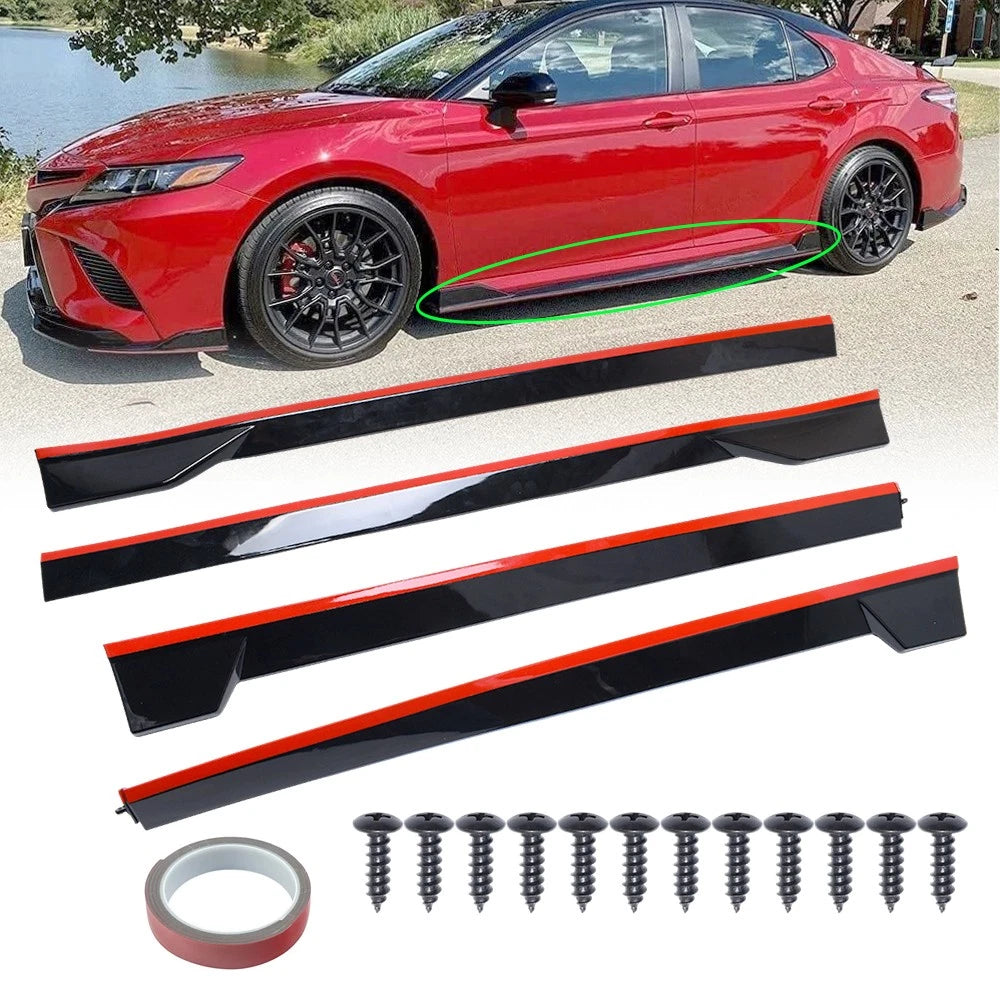 Side Skirts Extension for Toyota Camry SE XSE (2018–2024) Gloss Black w/Red Line