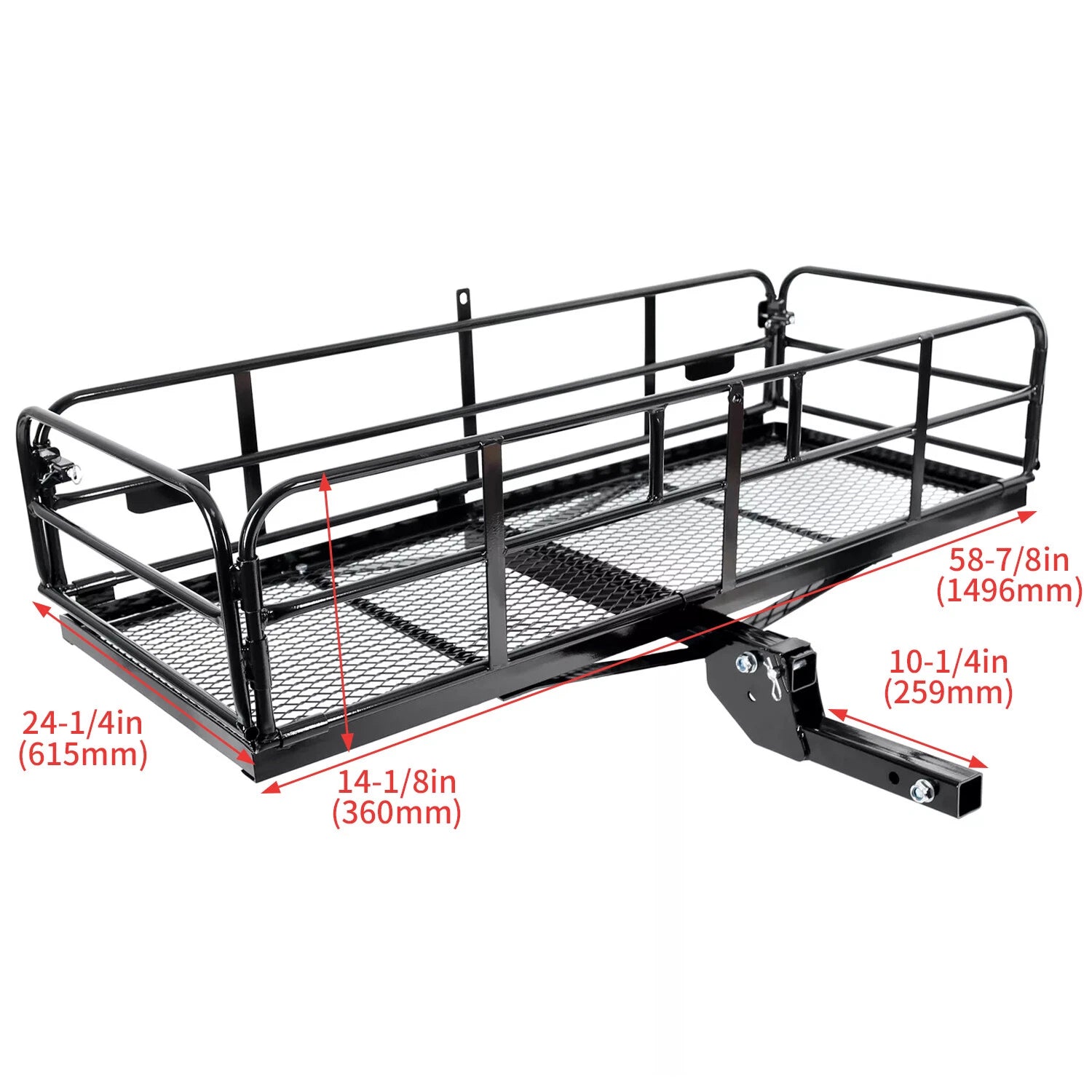 Folding Cargo Carrier Basket for Trailer Hitch (2" Receiver, 500 lbs)