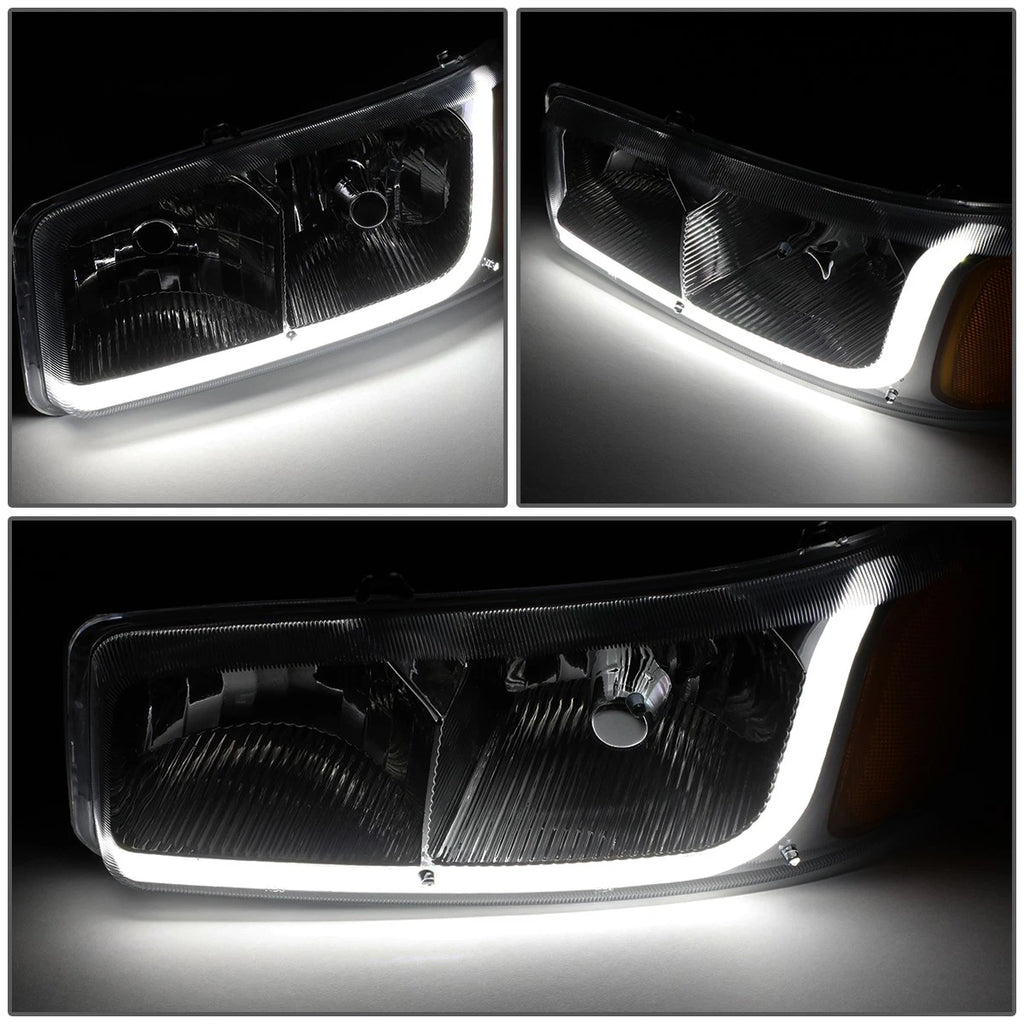 LED Tube Smoked/Amber Headlights for GMC Sierra (2001–2007)
