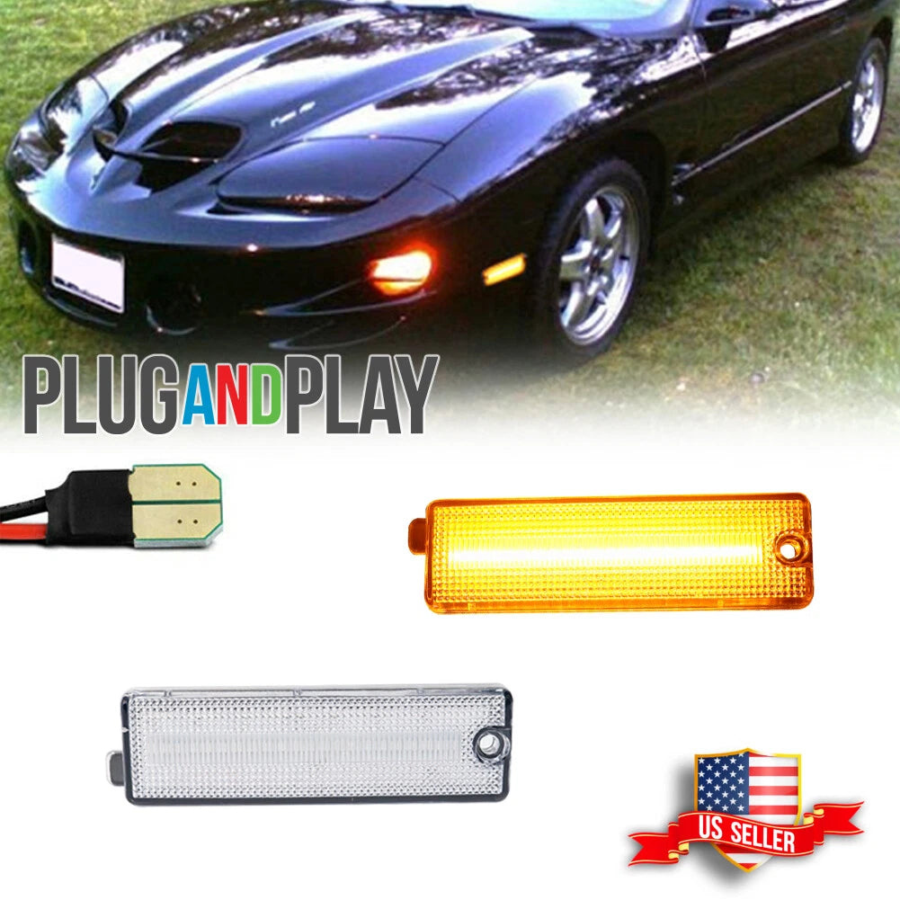 2X Clear Amber LED Front Bumper Side Marker Lights for Pontiac Firebird (1998–2002)