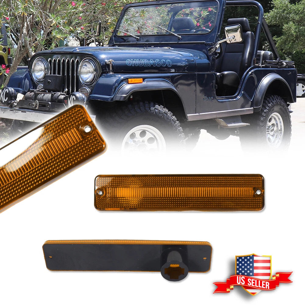 2X Amber Lens Front Side Marker Lights for Jeep J Series 