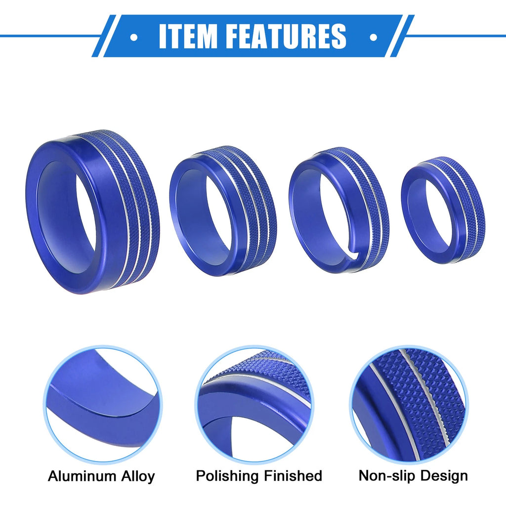 5 Pcs AC Climate Control Knob Ring for Chrysler 300, Dodge Challenger (2005–2023) Blue