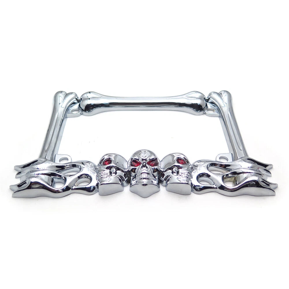 Chrome Skull License Plate Frame for Harley Motorcycle (Fits )