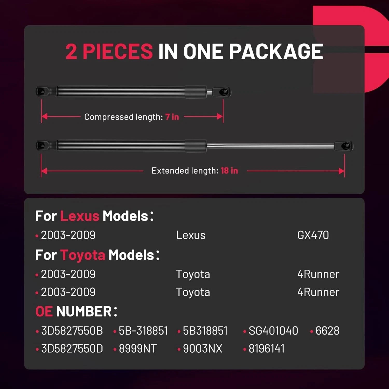 Hood Struts Lift Supports for Lexus GX470 Toyota 4Runner (2003–2009)