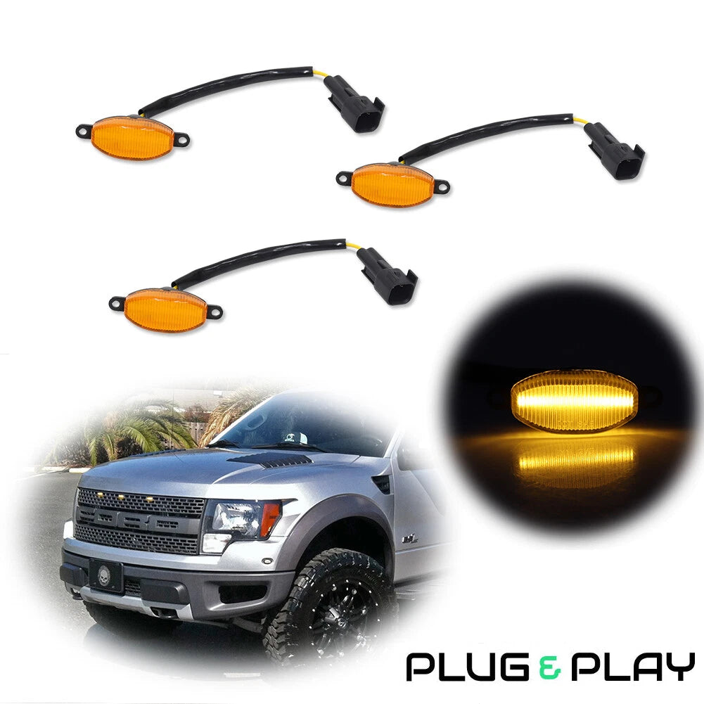 Set of 3 LED Front Grille DRL Marker Lights for Ford Raptor F150 (2010–2014)
