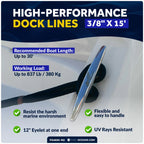 Set of 8 Boat Dock Lines 3/8" x 15' Navy Blue Double Braid Nylon w/ Eyelet