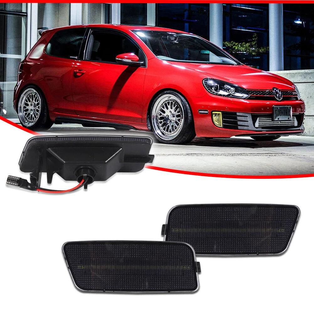 Set of 2 White LED Front Smoked Lens Side Marker Lights for Volkswagen MK6 Golf/GTI