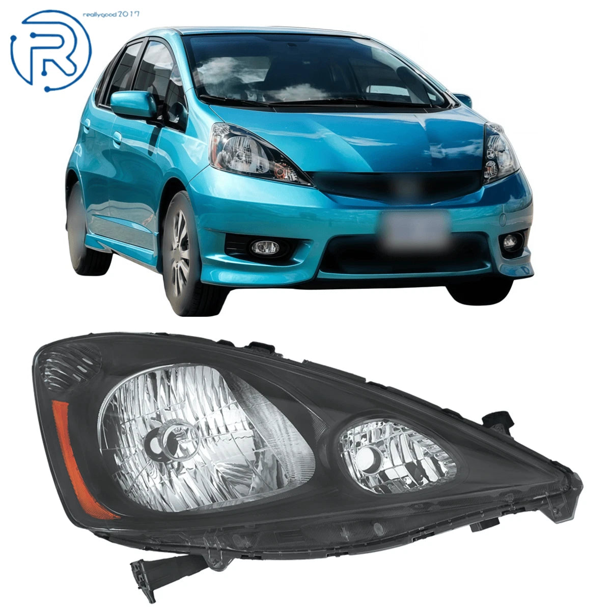 Halogen Headlights for Honda Fit 2009–2011 (Passenger Side, Black Housing)