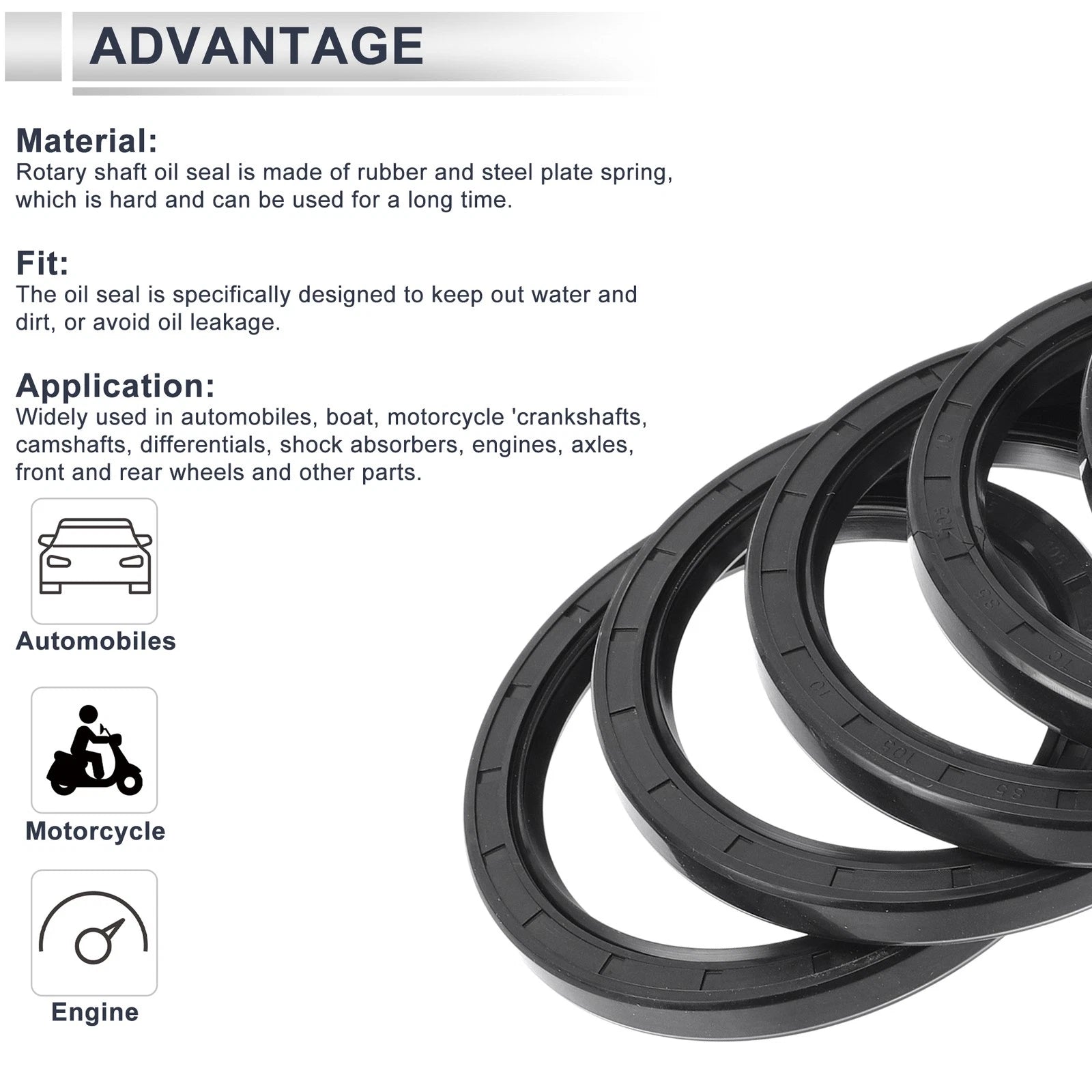 Set of 5 Oil Seal Ring 85x105x10mm for Rotary Shaft (Nitrile Rubber)