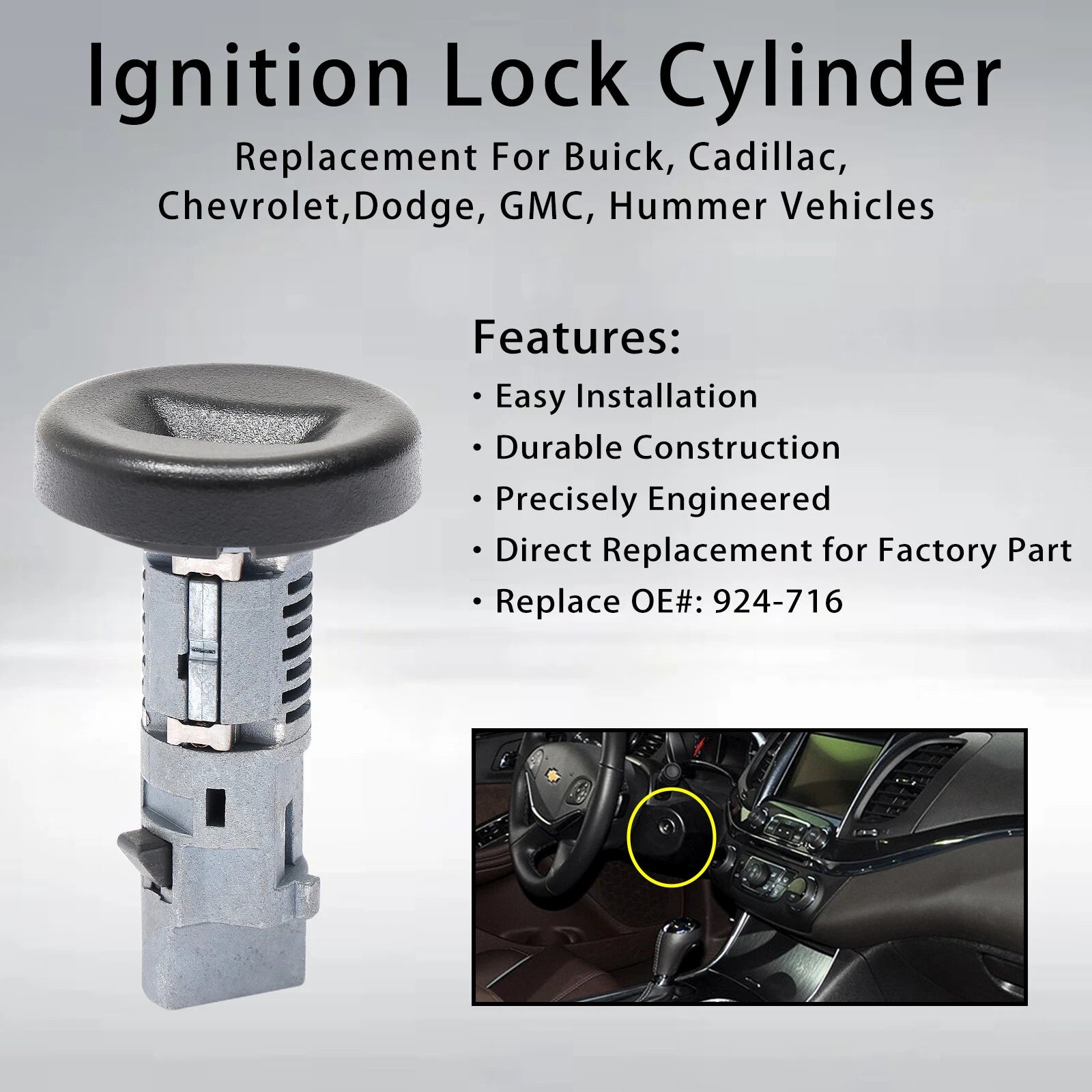 Ignition Switch Lock Cylinder & Tumbler Repair Kit for Chevy GMC Cadillac (2005–2014)