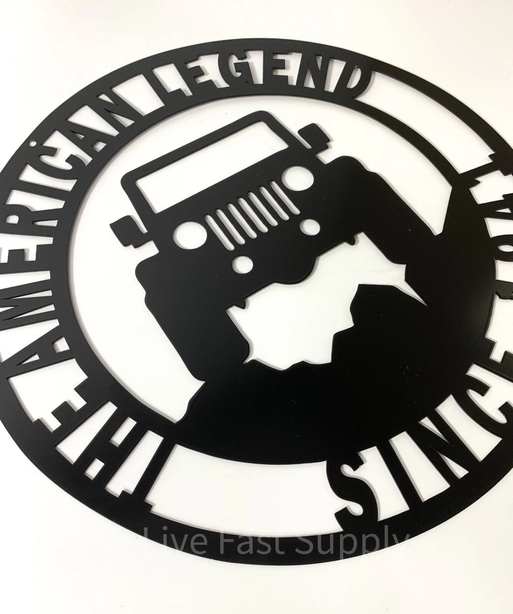 Black Metal Jeep American Legend Since 1941 Off Road Emblem Sign (14 in)