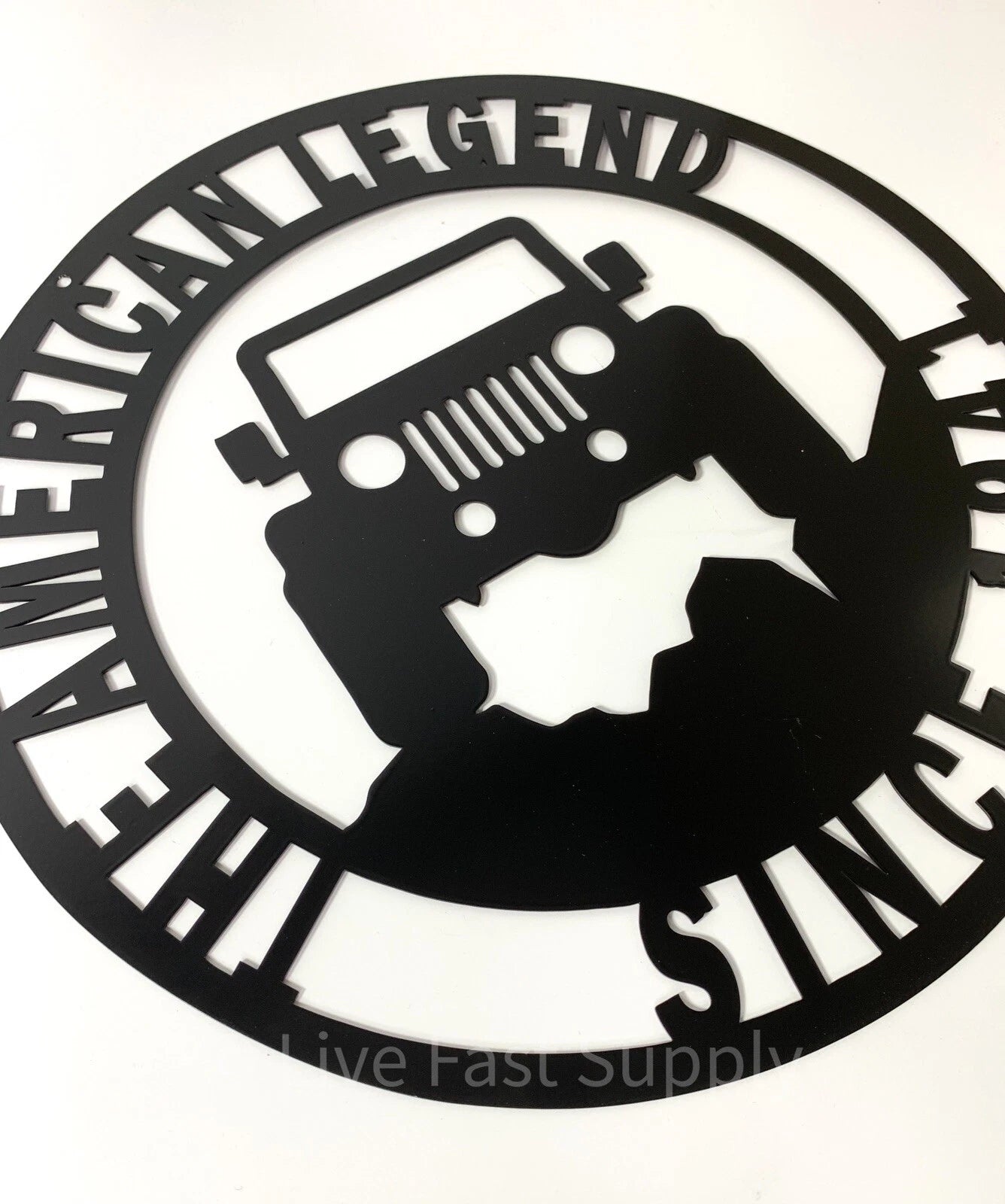 Black Metal Jeep American Legend Since 1941 Off Road Emblem Sign (14 in)
