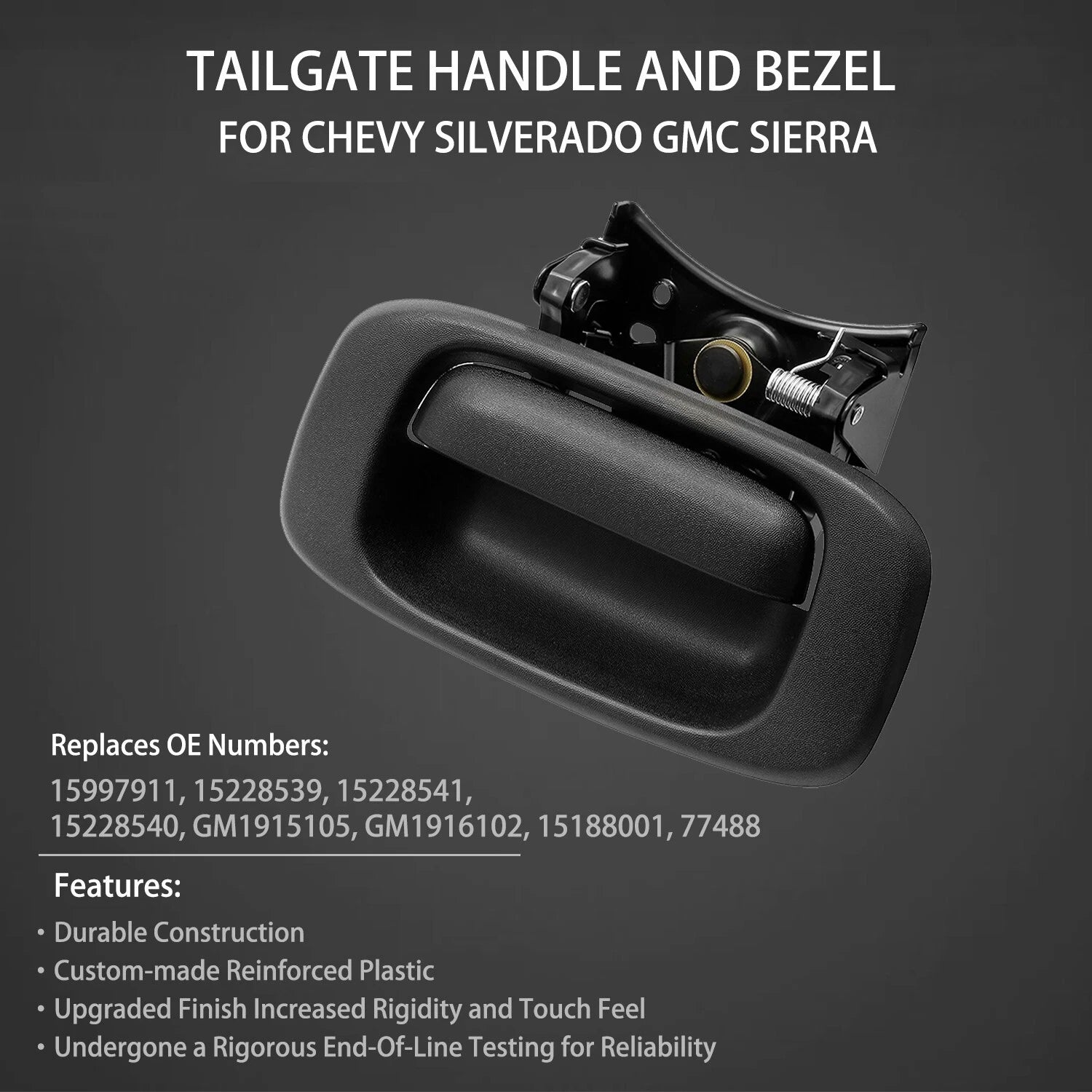 Tailgate Handle Latch & Bezel Trim w/ Rod Clips for Chevy Silverado GMC Sierra (2014–2023)