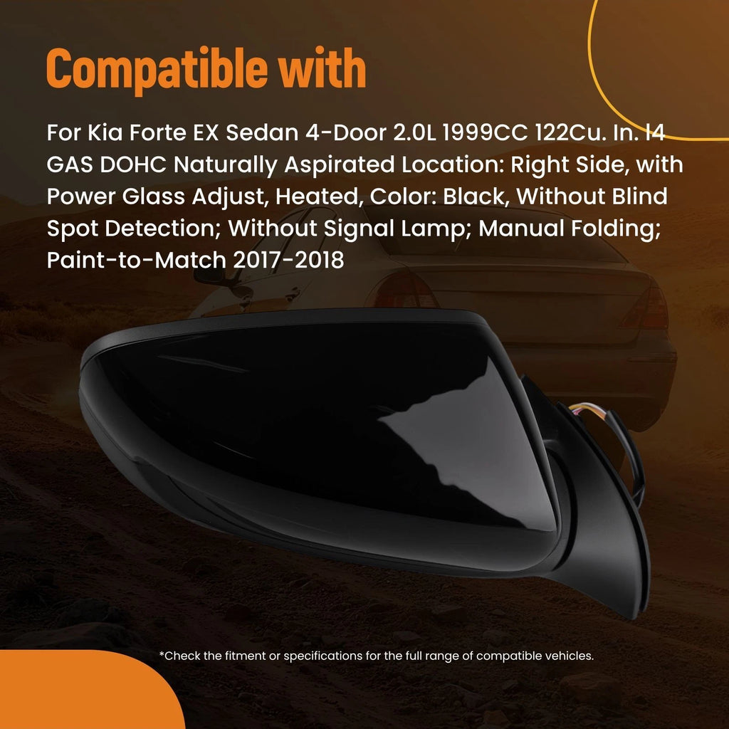 Heated Power Adjust Passenger Mirror for Kia Forte EX/LX/S (2017–2018)