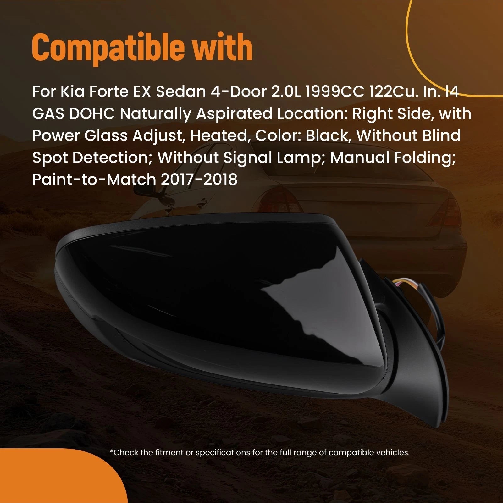 Heated Power Adjust Passenger Mirror for Kia Forte EX/LX/S (2017–2018)