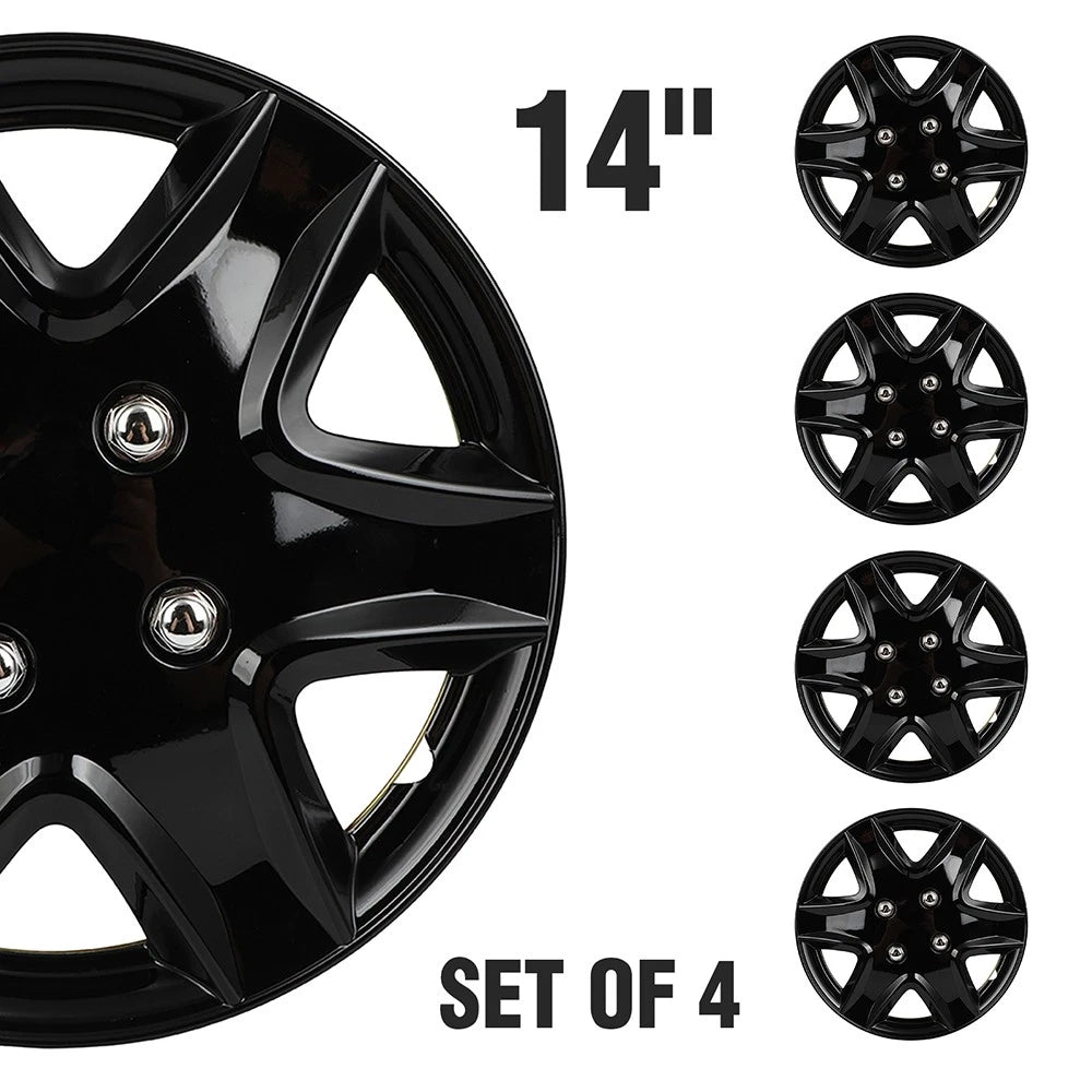 Set of 4 Wheel Hub Caps for R14 Tire & Steel Rim (14") Black