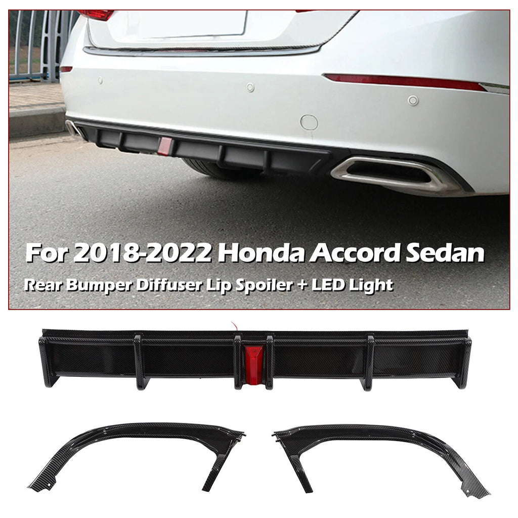 Carbon Fiber Print Rear Bumper Diffuser + Light for Honda Accord Sedan (2018–2022)