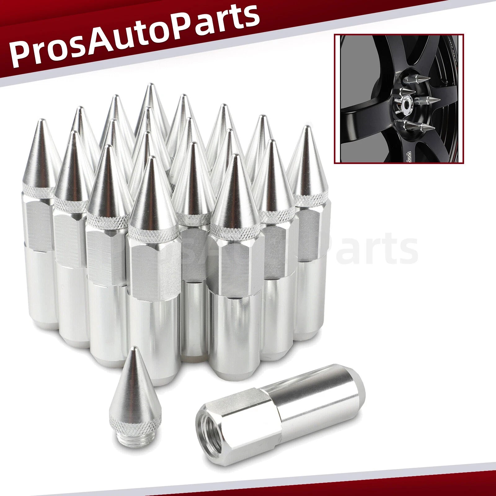 20X Wheel Lug Nuts M12x1.5 for Universal Tuner Vehicles (Silver)