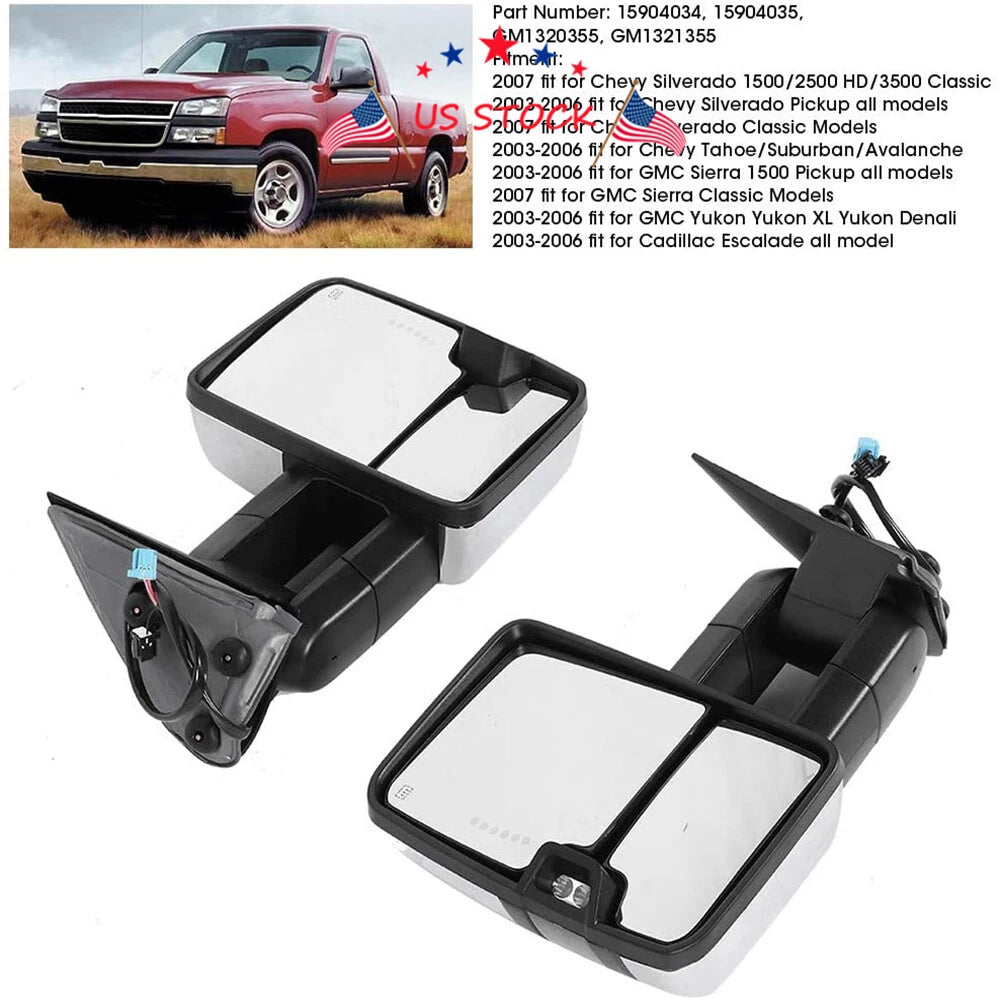 Chrome Power Heated Towing Mirrors for Chevy Silverado GMC Sierra