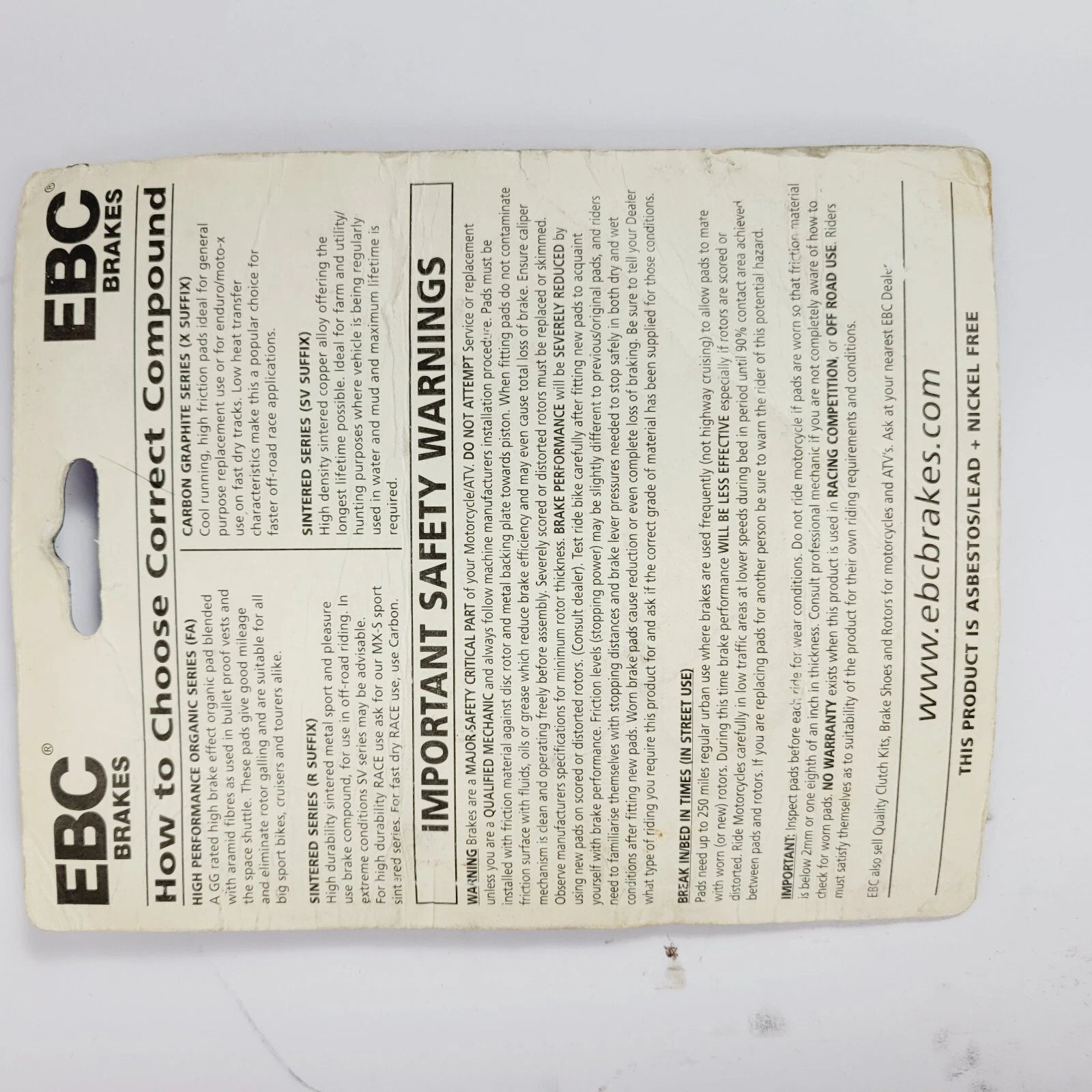 EBC Organic Front Disc Brake Pads FA464 for Yamaha YBR125 (2008–2016)