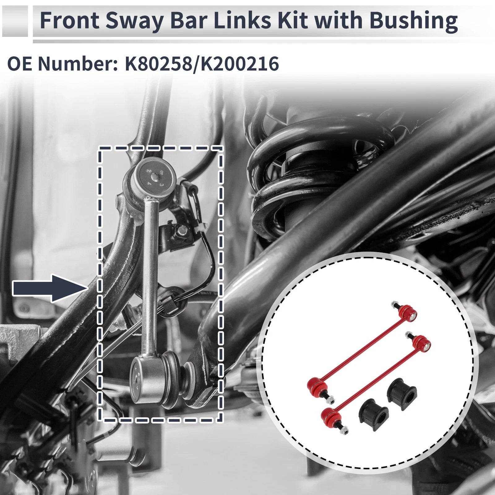 Front Stabilizer Bar Links Set of 2 with Bushings for Jeep Patriot (2007–2017) No.K80258