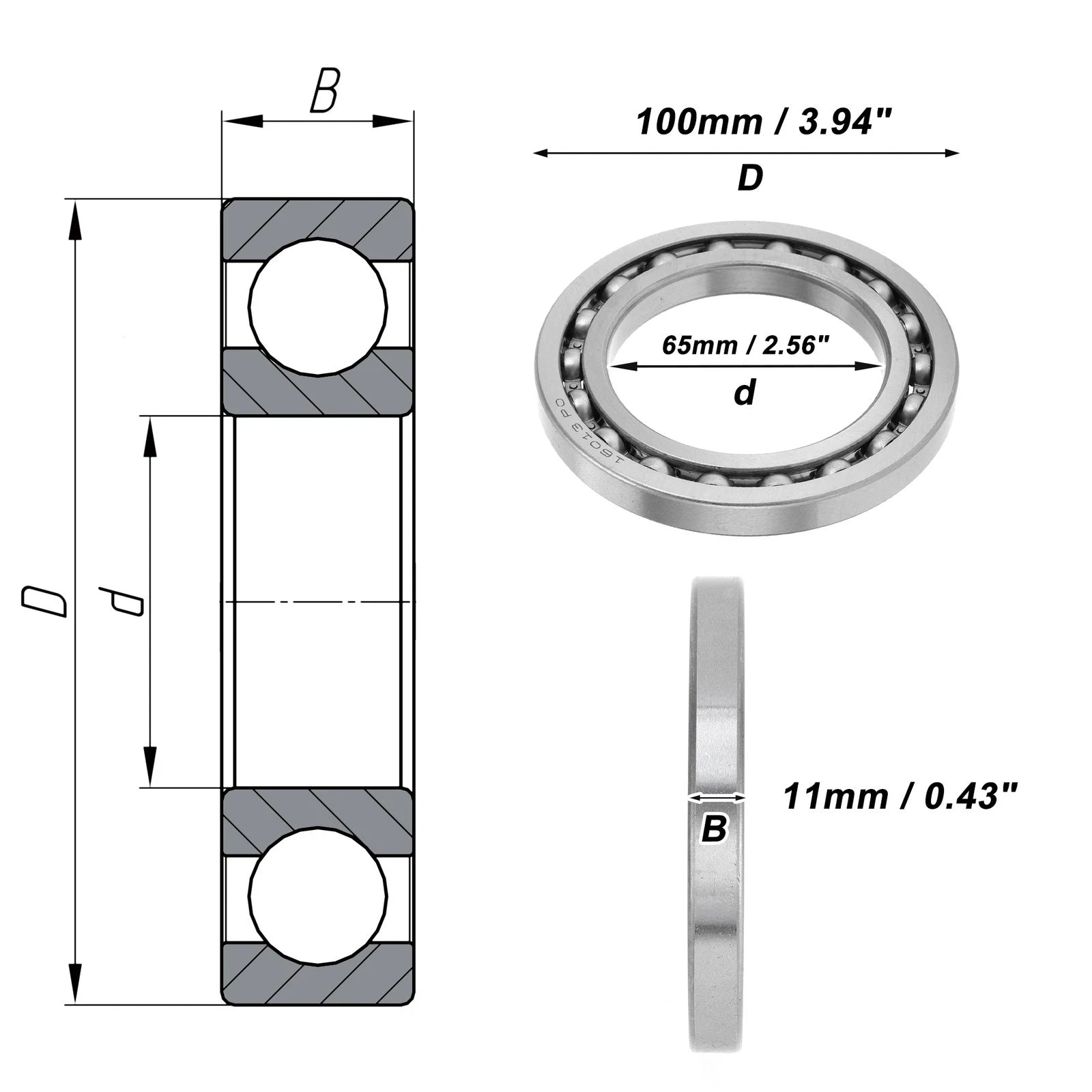 Deep Groove Ball Bearing 65x100x11mm for Scooter Skateboard (P0)