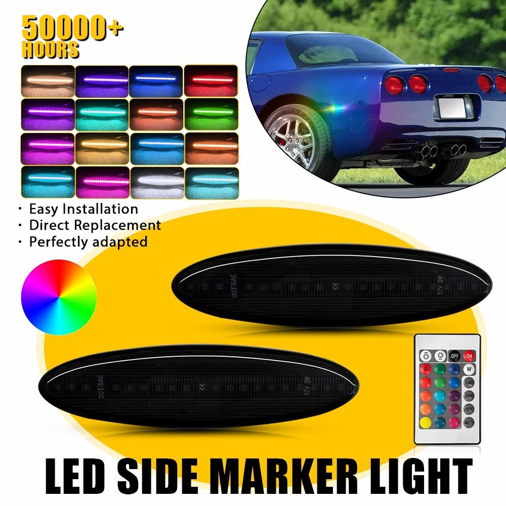 2X Smoked RGB LED Rear Side Marker Lamps for Chevrolet Corvette C5 (1997–2004)
