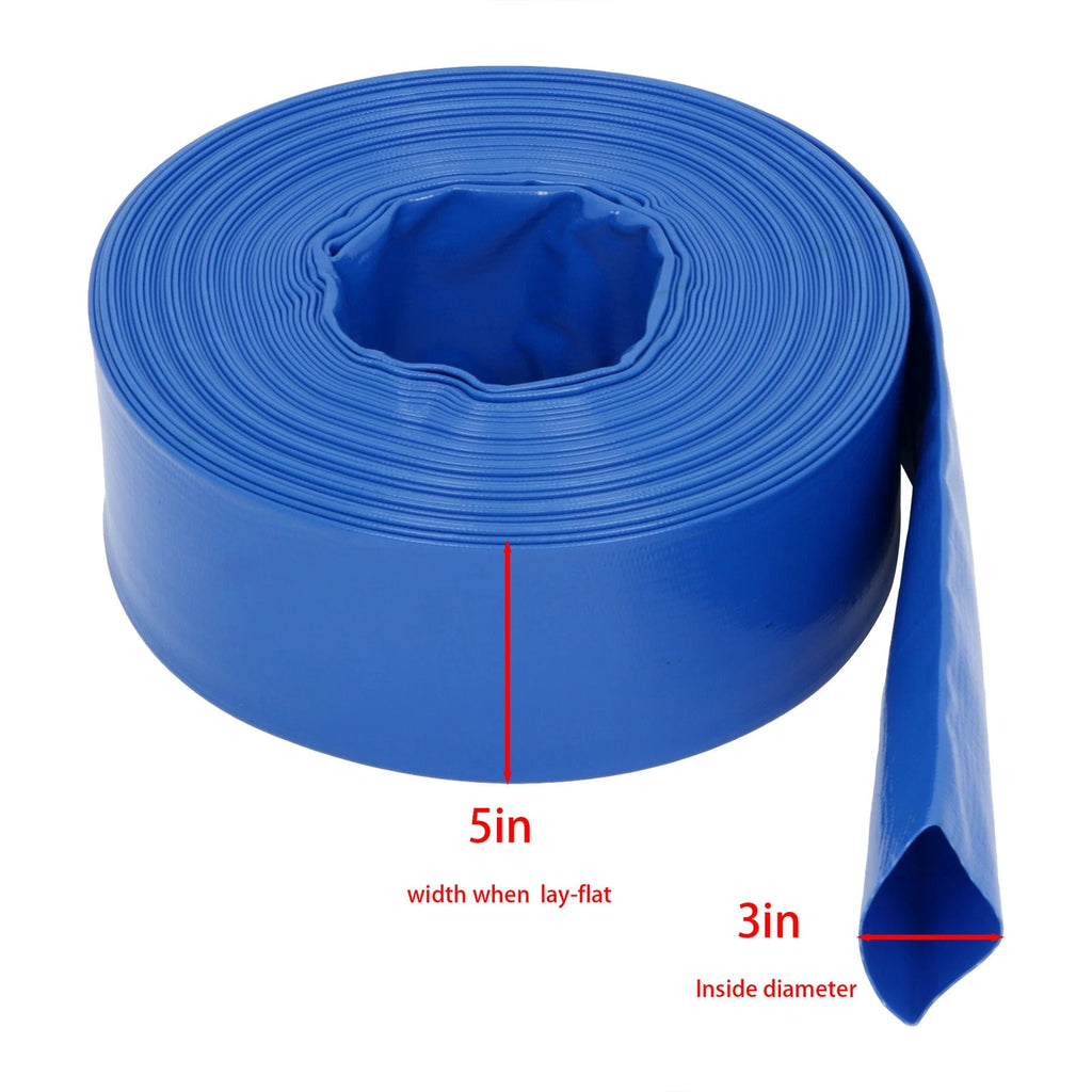 3" x 100 Ft Blue PVC Lay Flat Hose for Various Applications