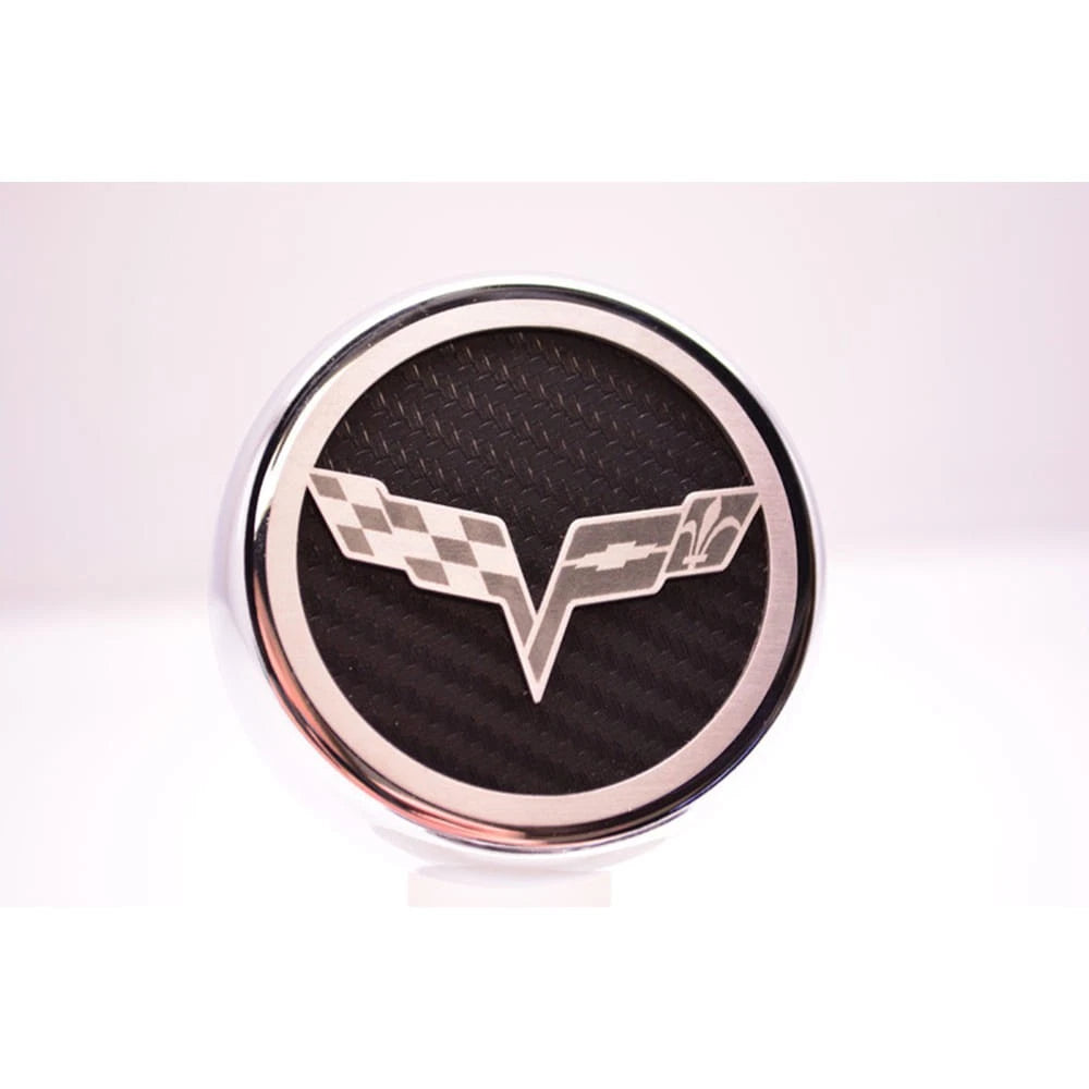 Chrome Cap Covers with Orange Carbon Fiber Flags Inlay for Corvette (2005–2013)