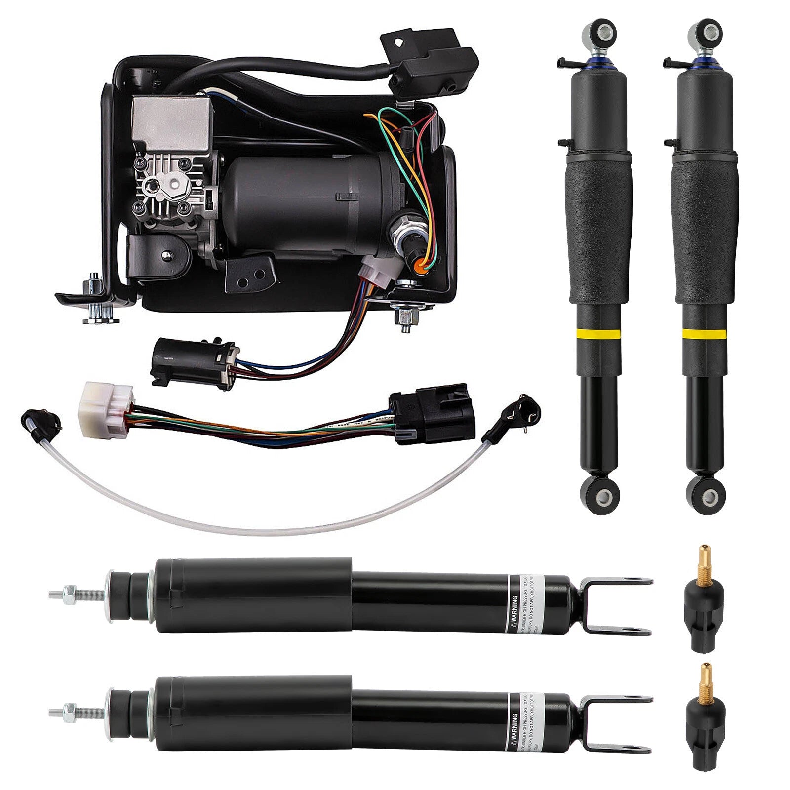 Set of 4 Air Shocks Struts with Compressor for Cadillac Escalade GMC Suburban Yukon