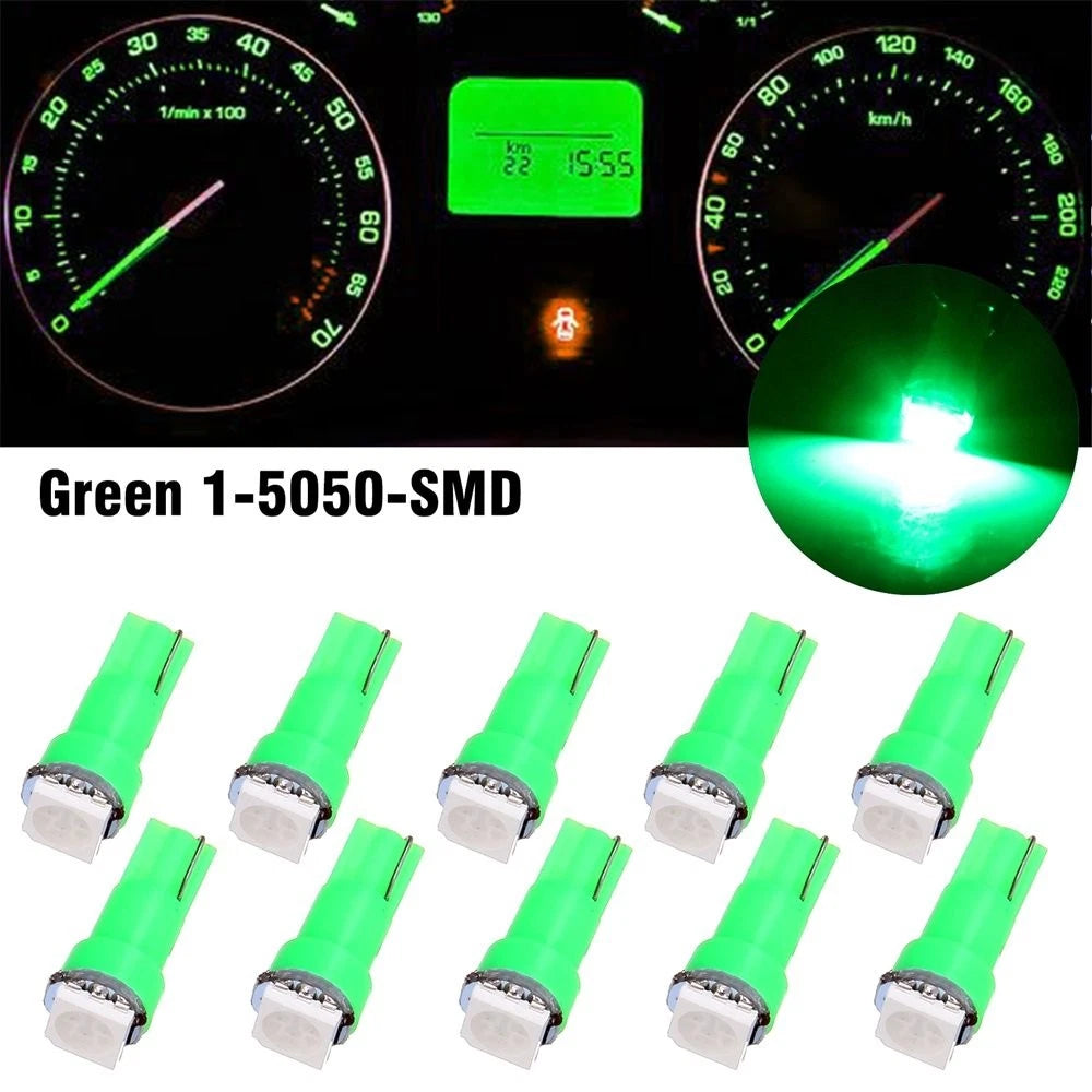10X T5 Green 1-SMD 5050 LED Wedge Bulb for Dashboard Gauge (58, 70, 73, 74)