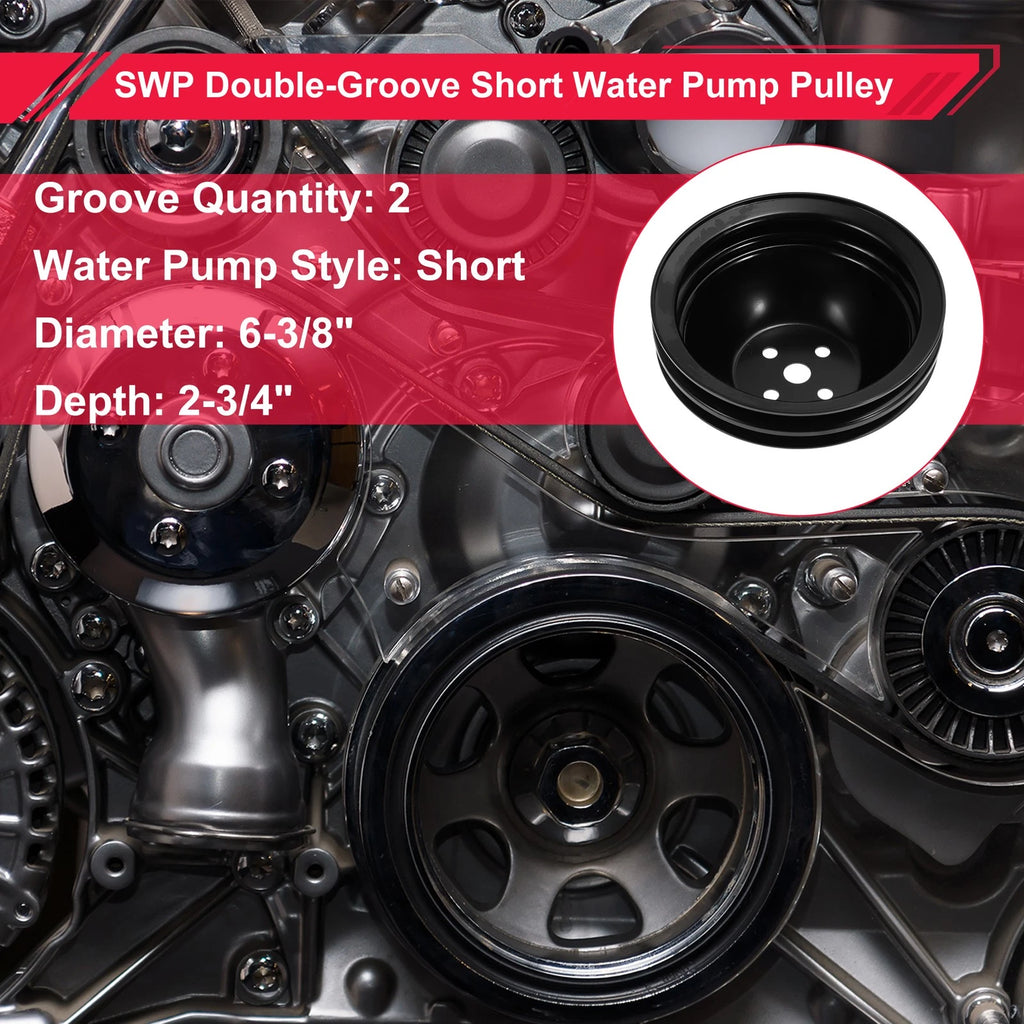 2 SWP Double-Groove Short Water Pump Pulley for Chevy Big Block (396–454)