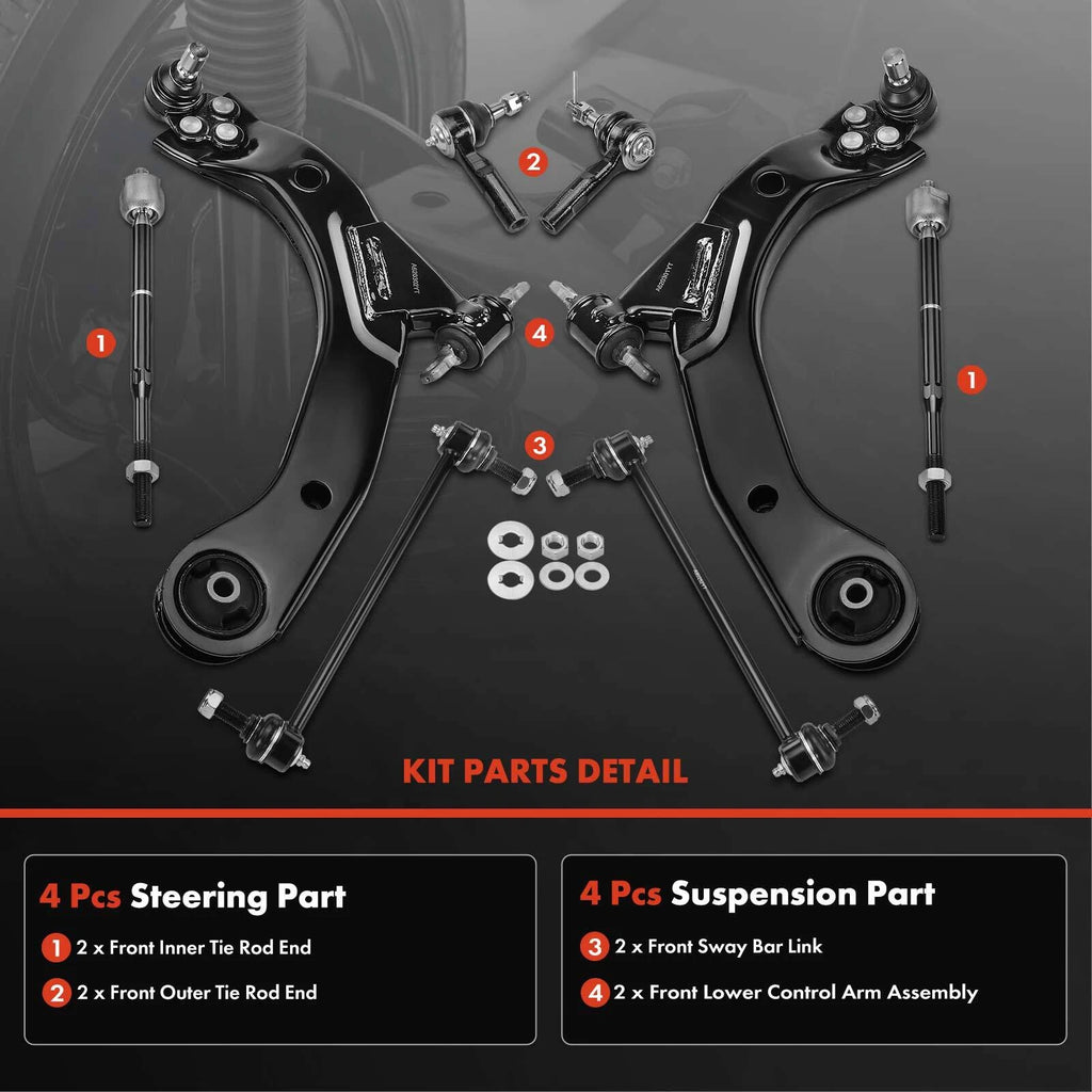 Set of 8 Front Lower Control Arms with Ball Joints for Chevy Saturn